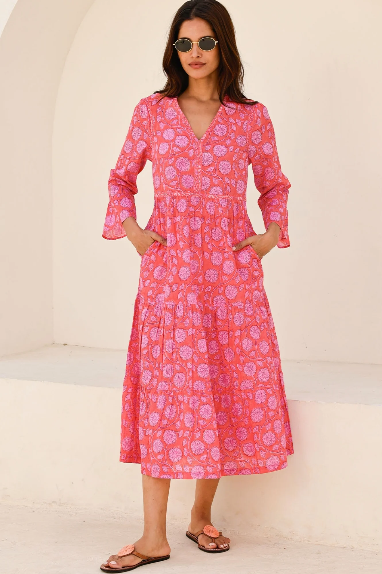 Hayden Block Print Dress | Mara Red/Pink