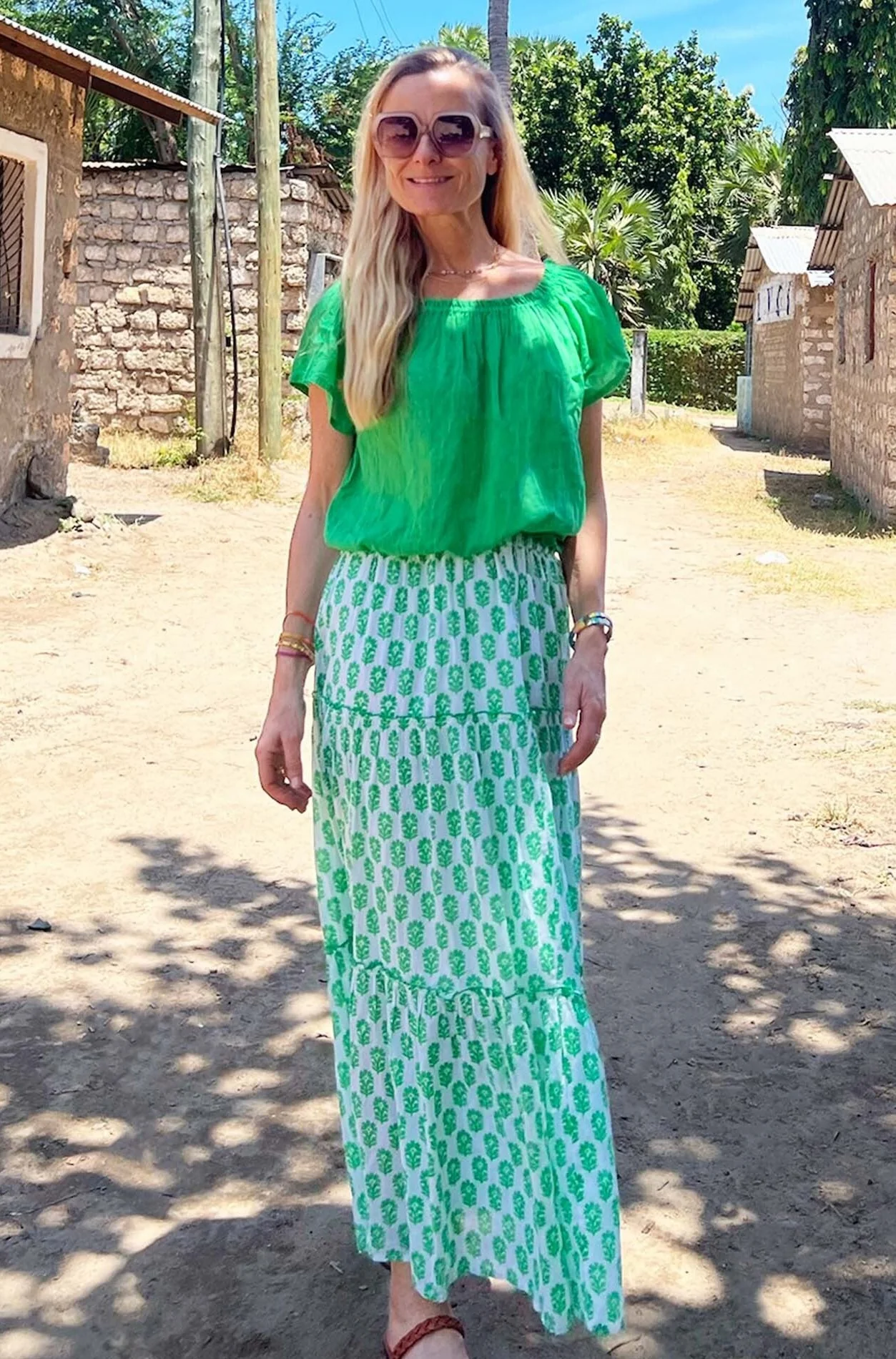 Ilana Frill Organic Cotton Gauze Top | Green