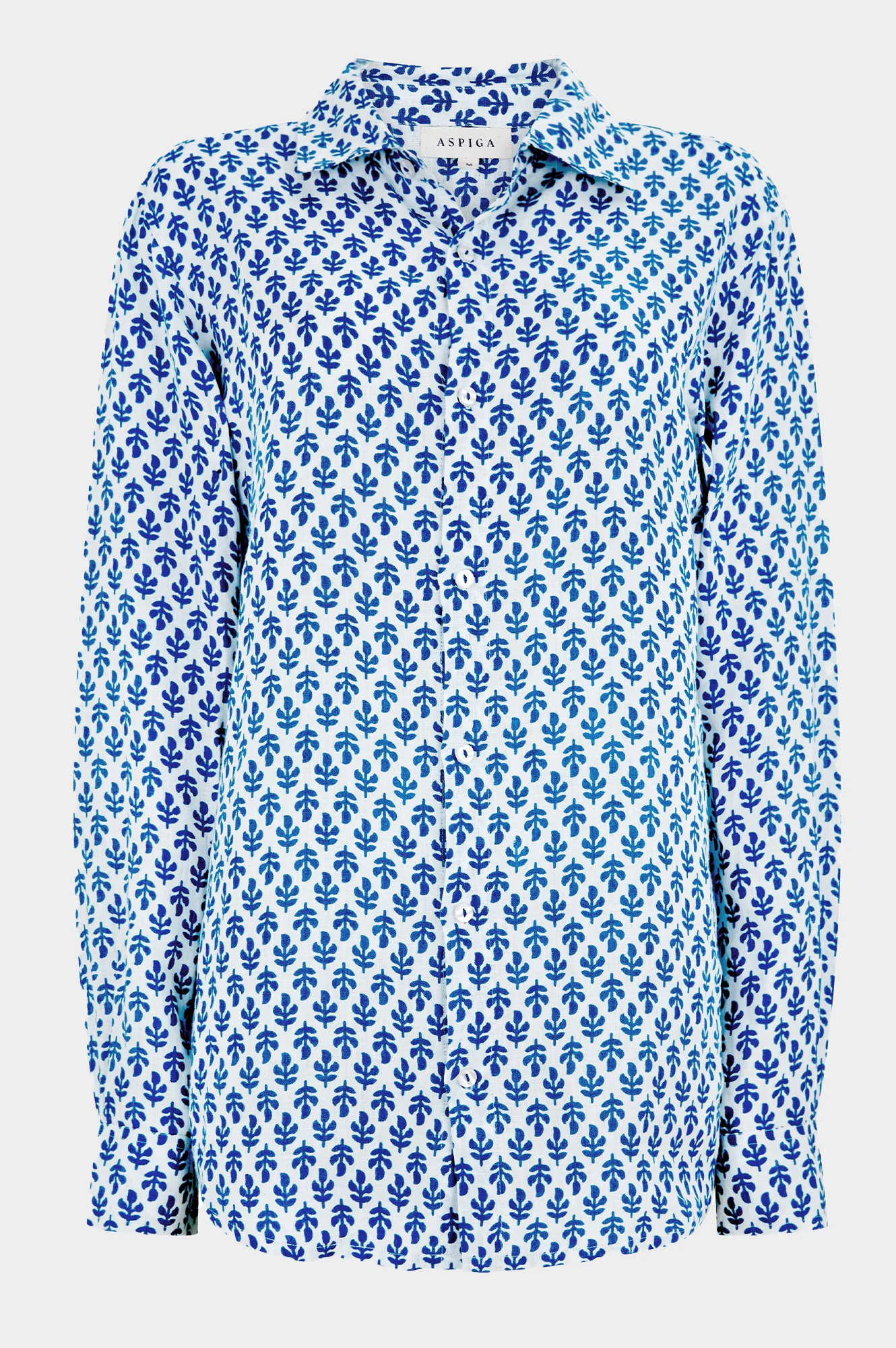 Men's Printed Linen Shirt | Trident White/Marina Blue
