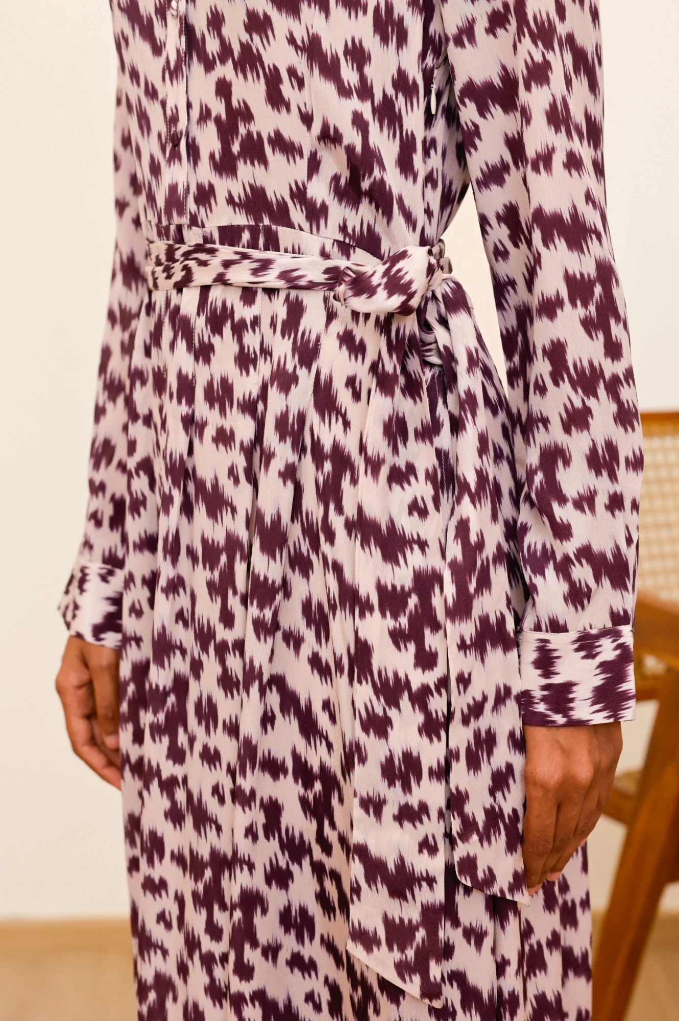 Minette Viscose Crepe Printed Shirt Dress | Animal Ikat Fig