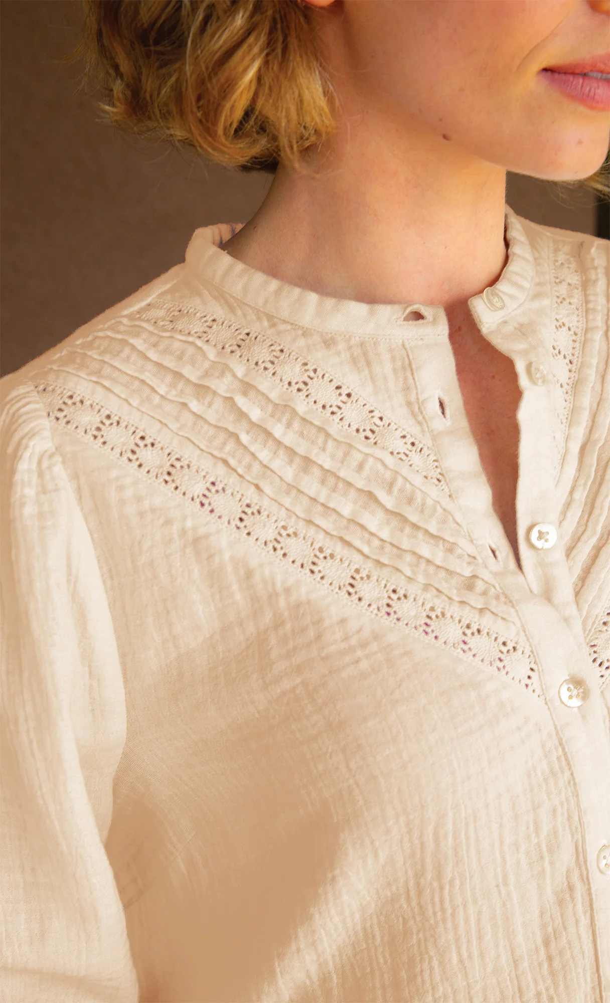 Chevron Lace Organic Cotton Cheesecloth Shirt | Ecru