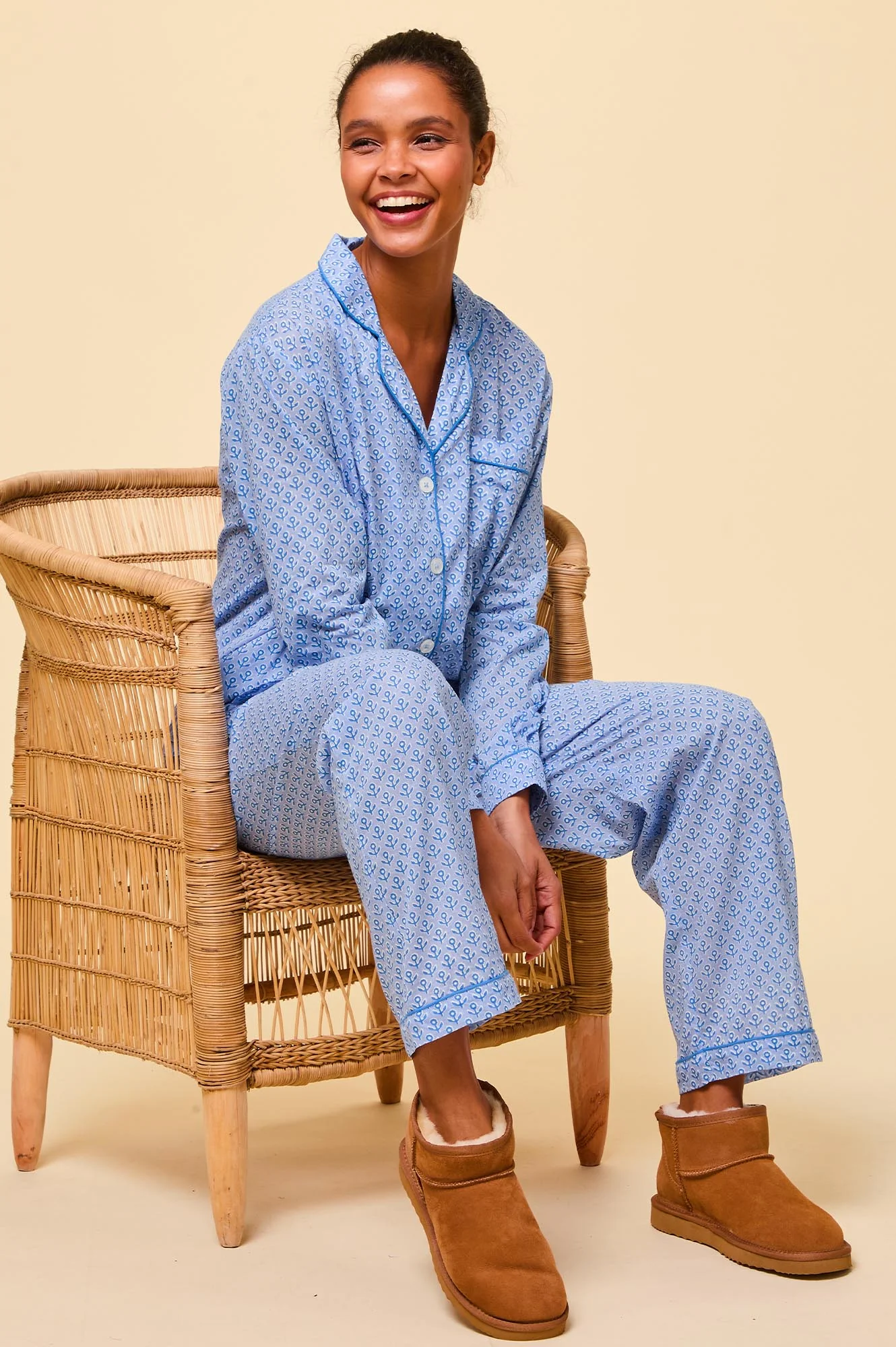 Cotton Pyjama Set | Bud Stamp Blue/Cobalt