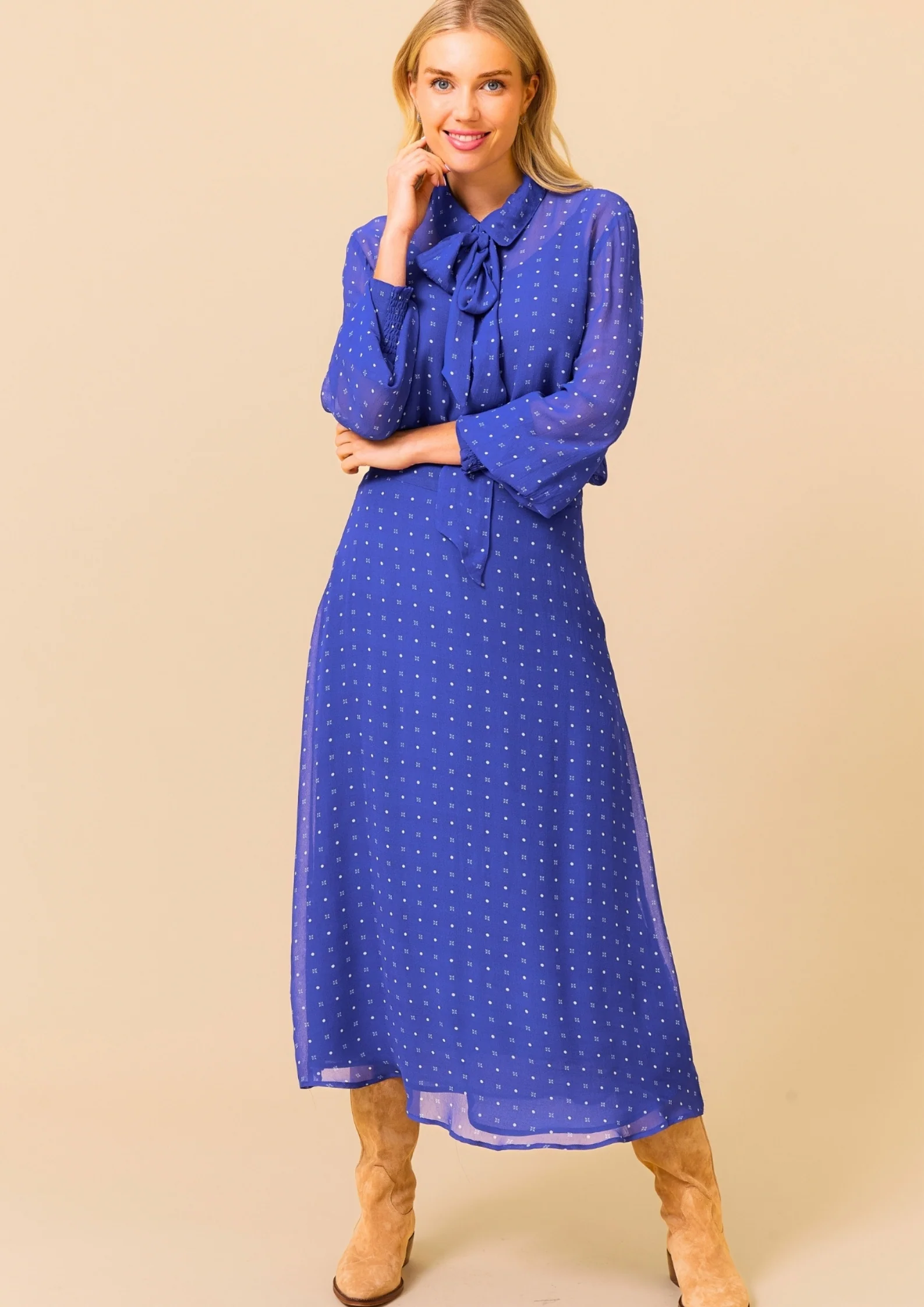 Ffion Blouse | Polka Dot Cobalt/White