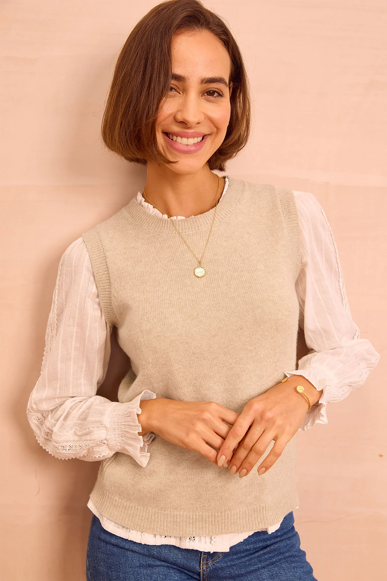 Crew Neck Rib Tank | Taupe