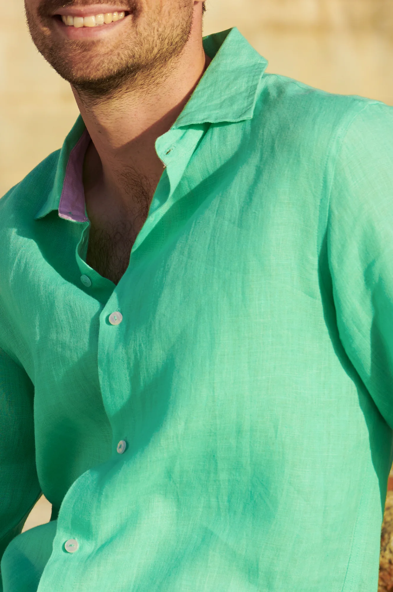 Men's Linen Shirt | Green/Light Purple
