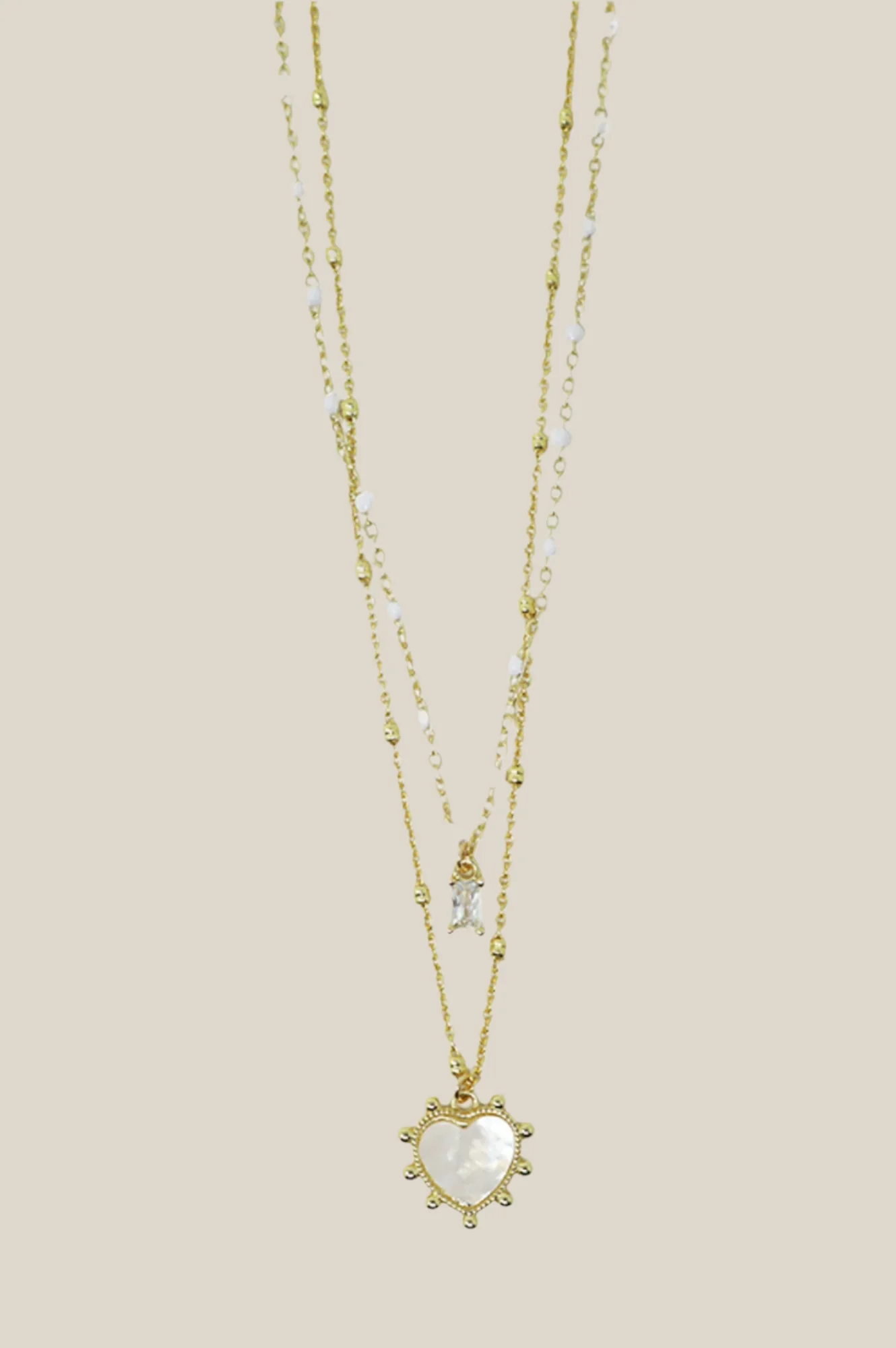 Heart Duo Necklace | White/Gold