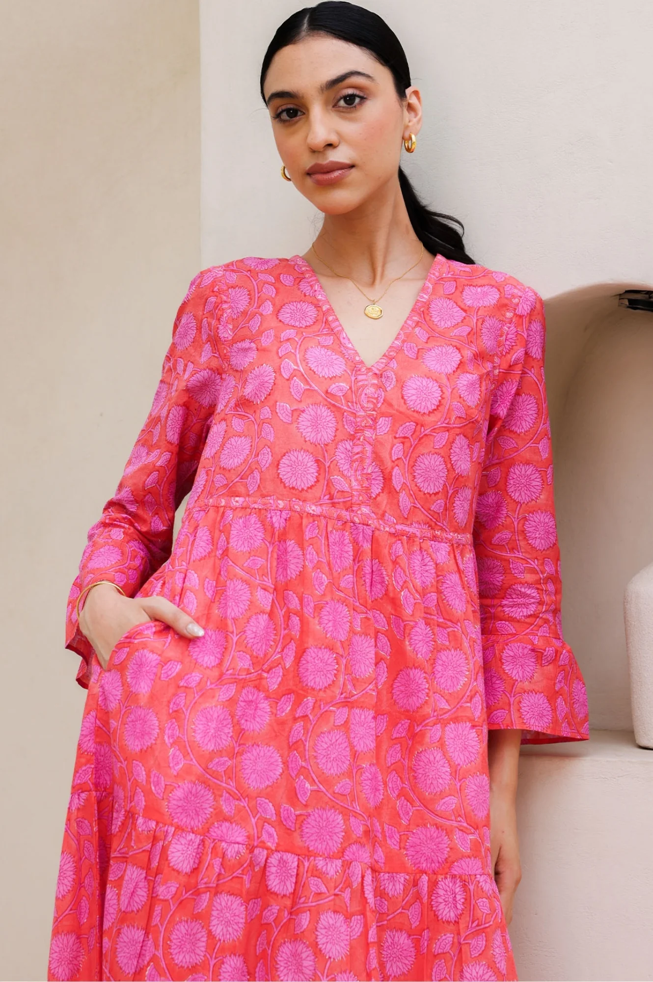 Hayden Block Print Dress | Mara Red/Pink