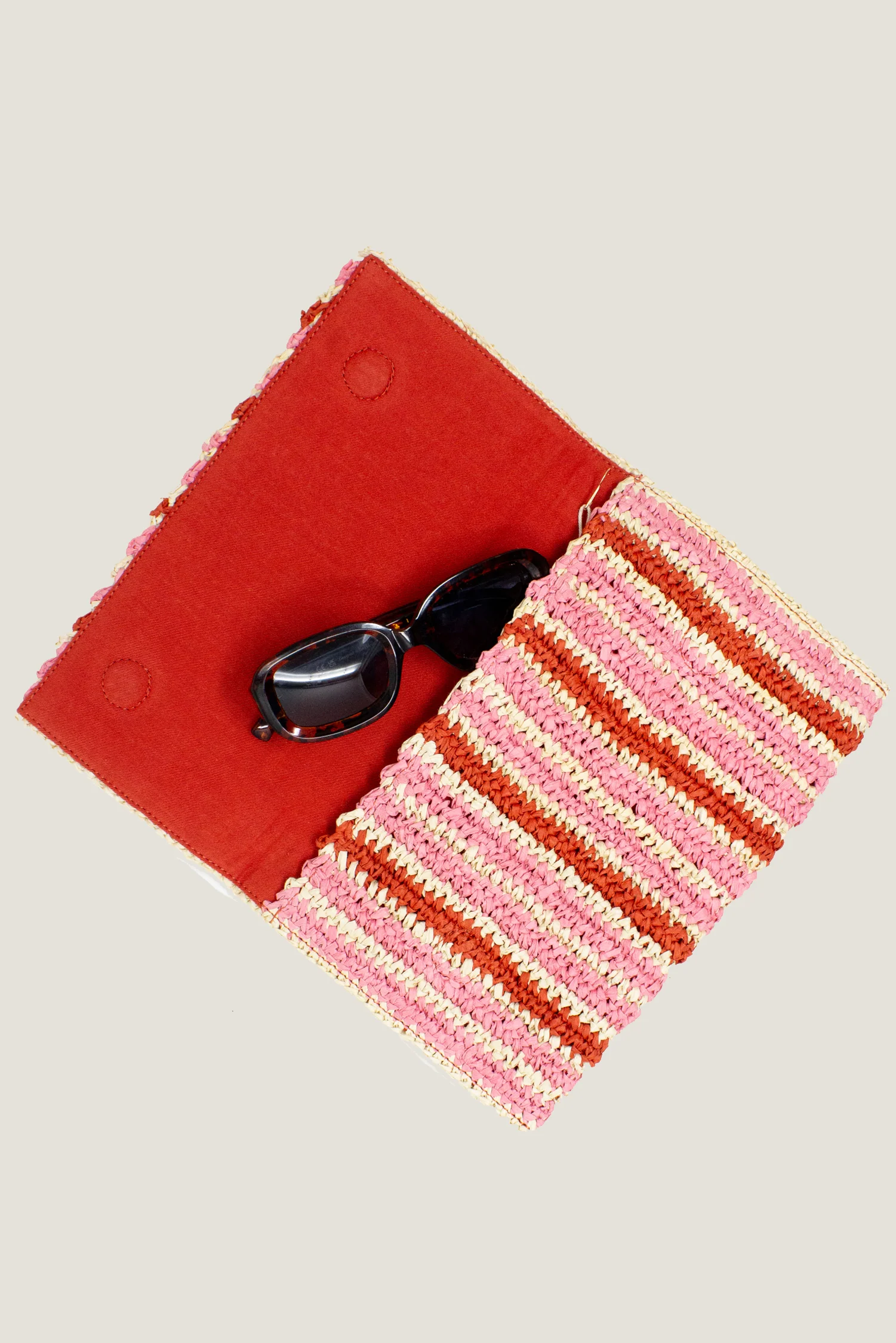 Amalfi Raffia Stripe Clutch | Red/Pink/Natural