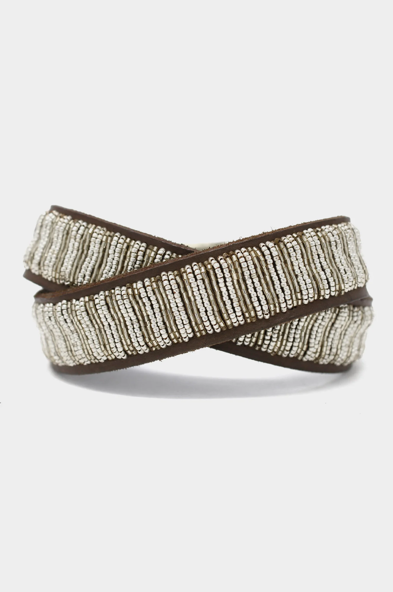 Full Beaded Leather Belt | Silver