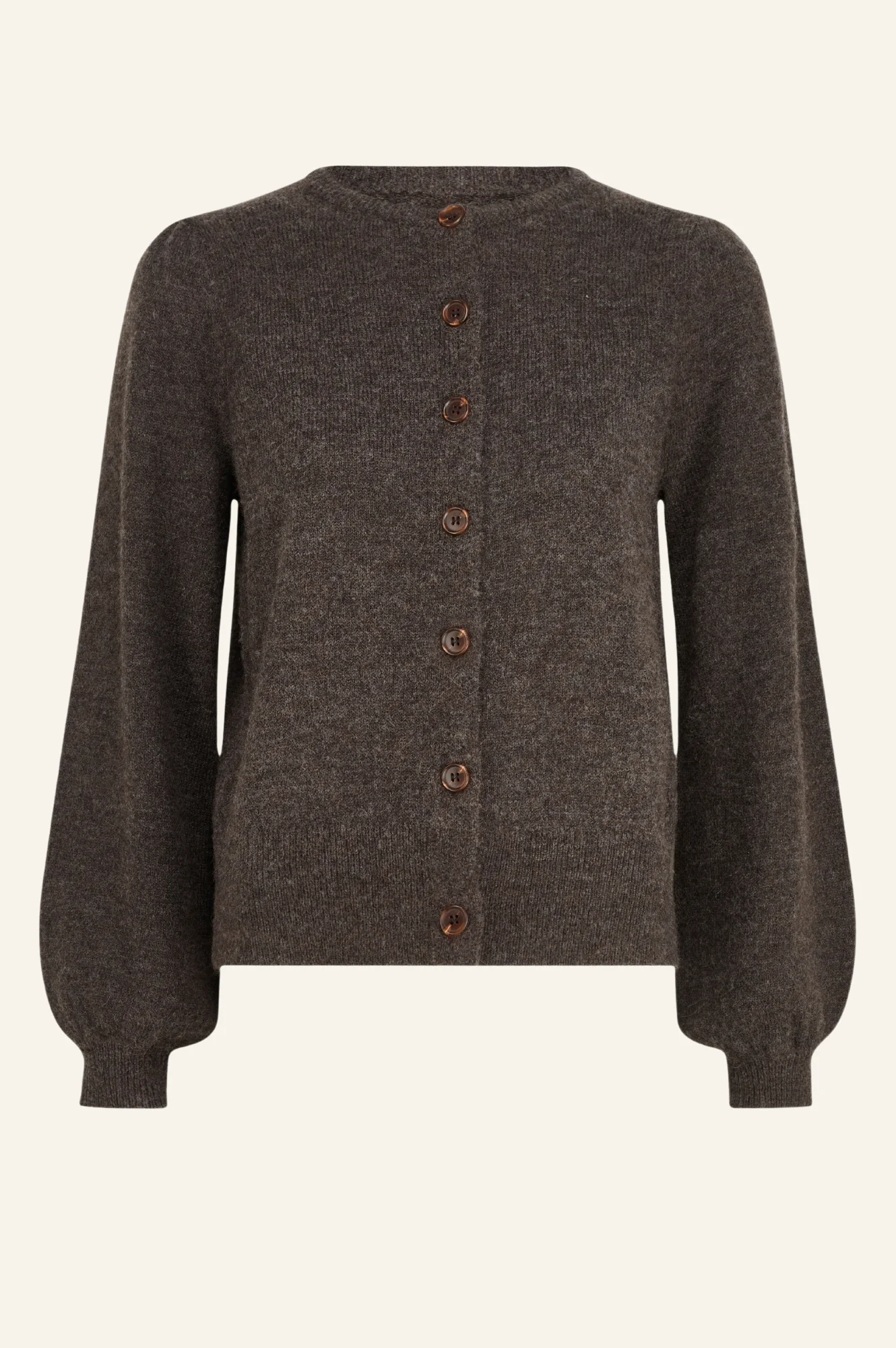 Alpaca Blend Puff Sleeve Cardigan | Chocolate