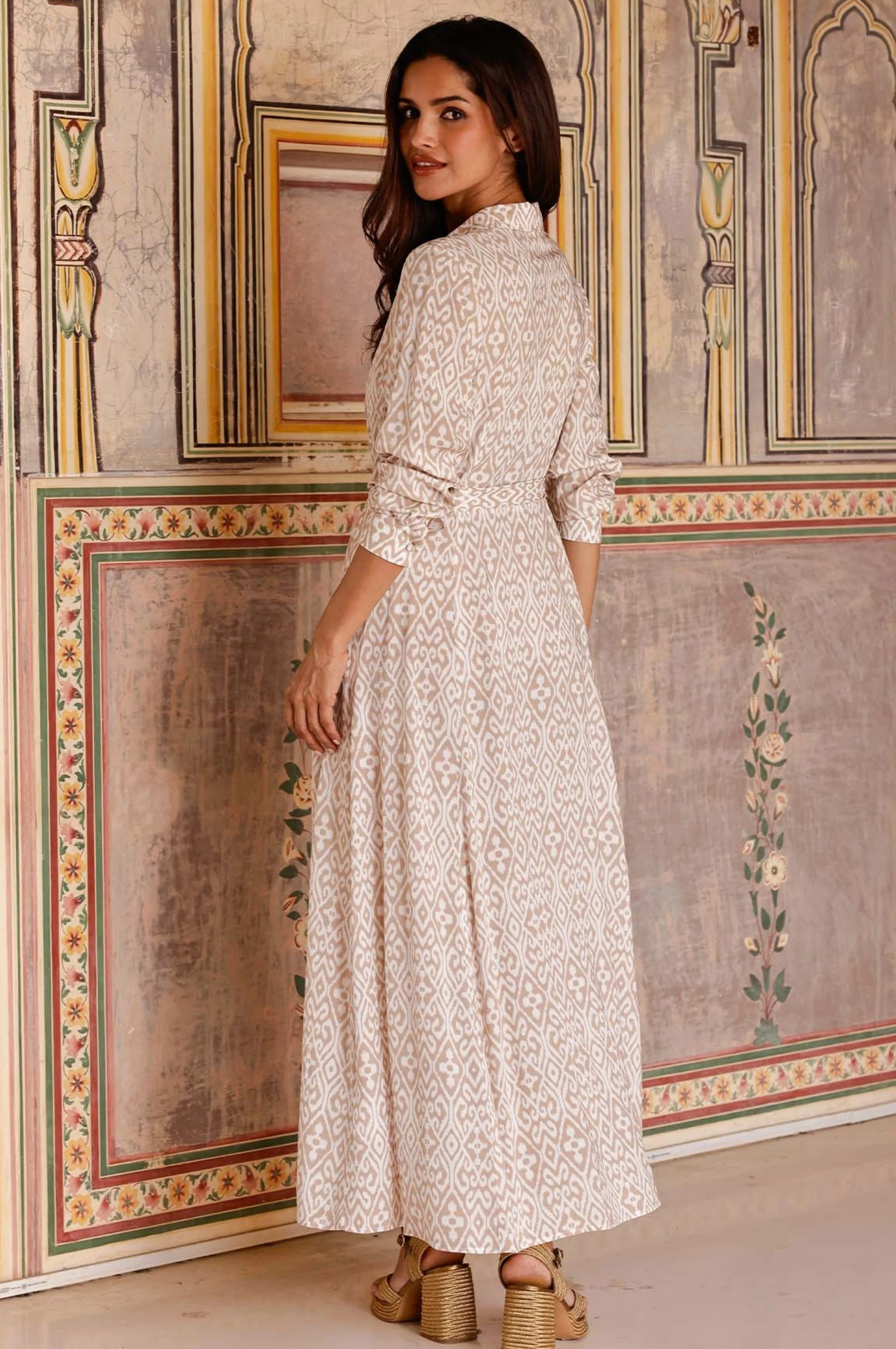 Eliza EcoVero Shirt Dress | Taupe/White