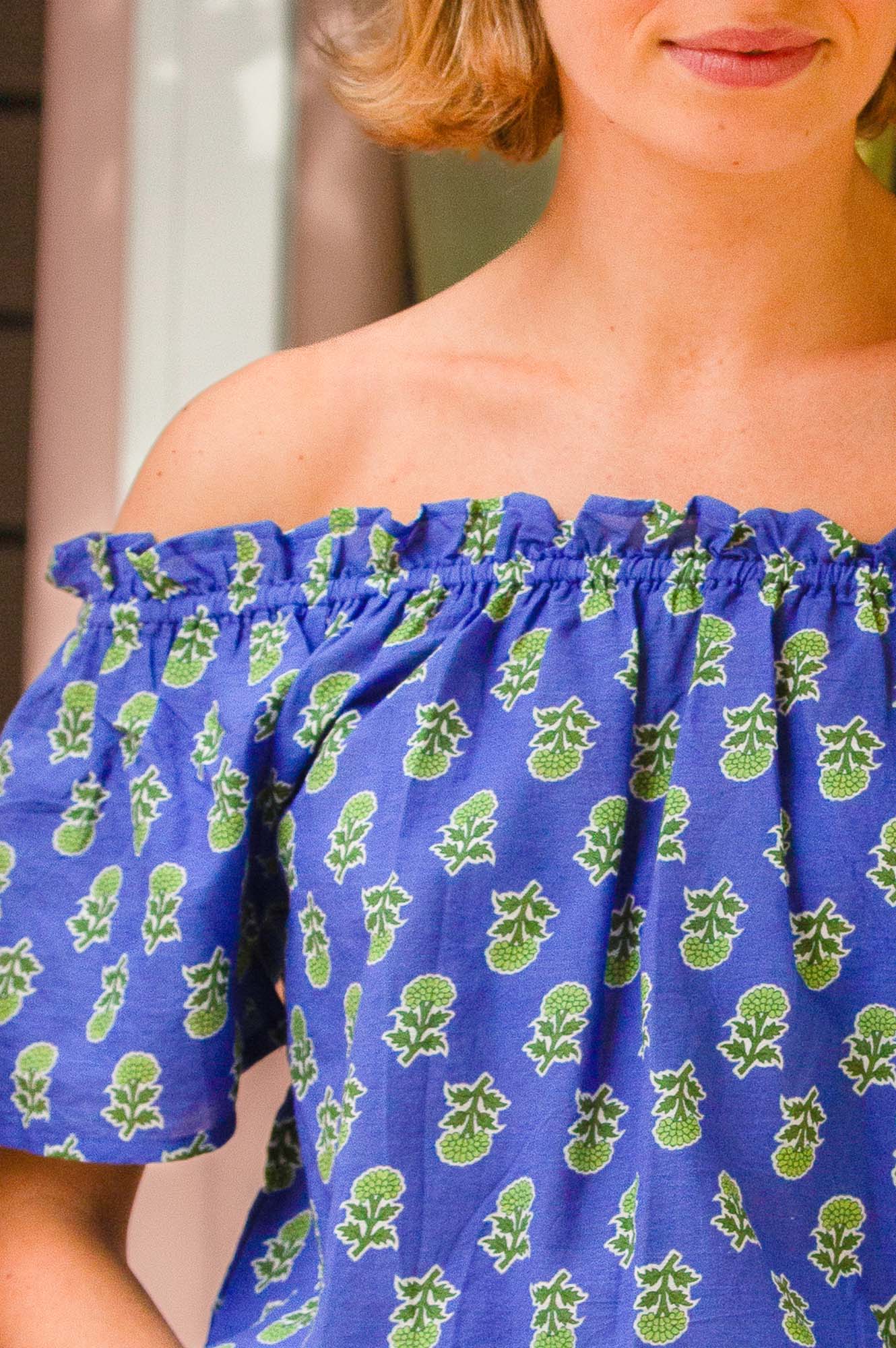 Ilana Printed Organic Cotton Top | Blue/Green