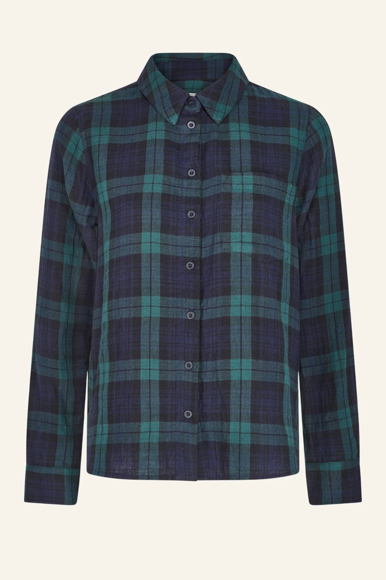 Mel Checked Double Cloth Organic Cotton Shirt | Navy/Green