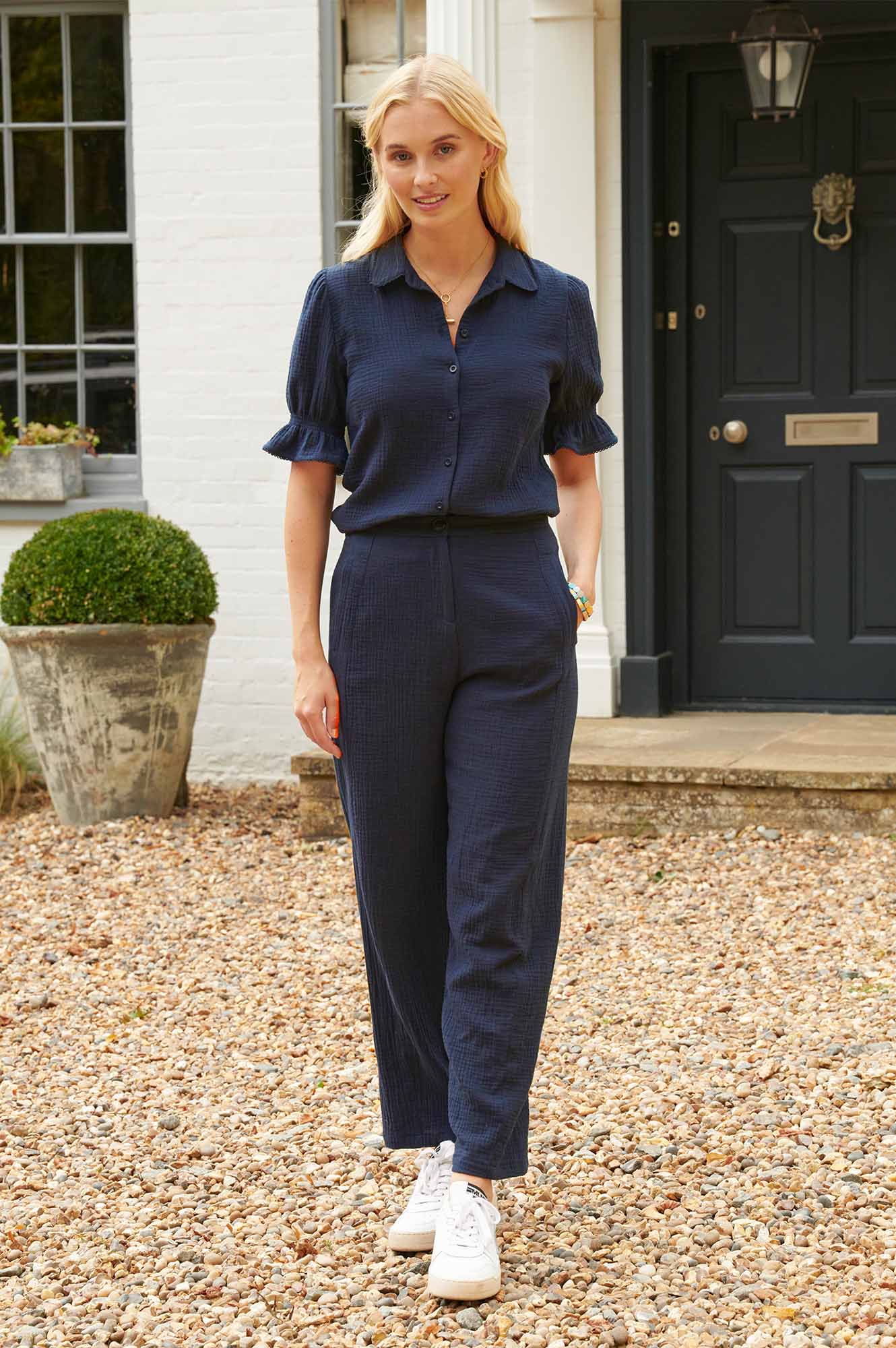 Libby Cheesecloth Trousers | Navy
