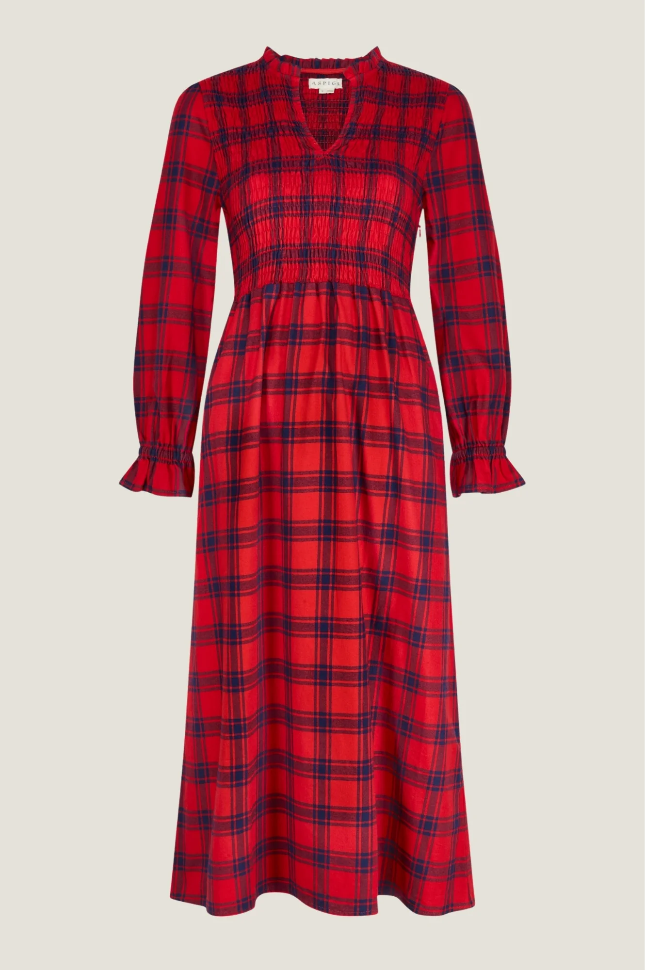 Laura Brushed Cotton Checked Dress | Red Check