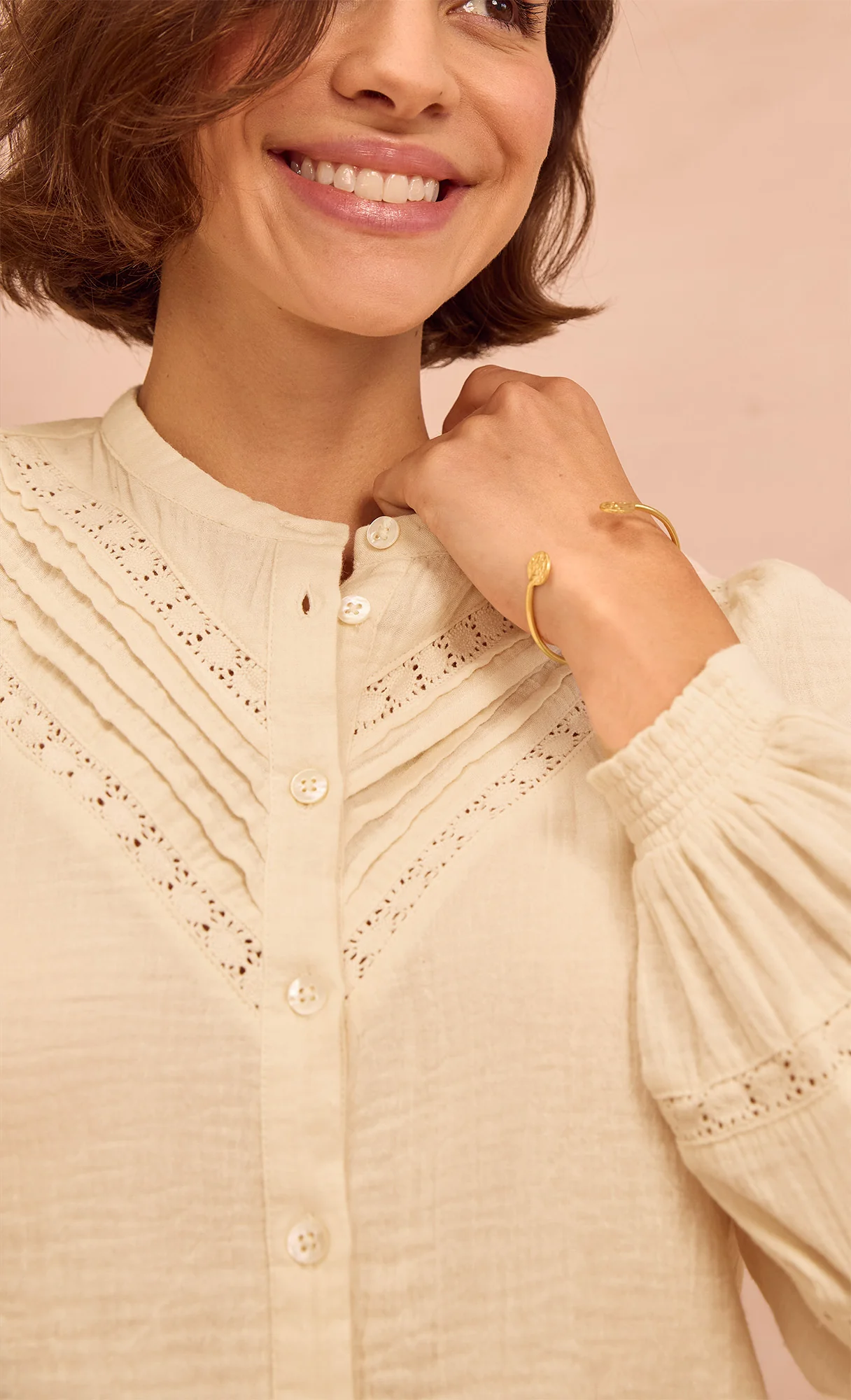 Chevron Lace Organic Cotton Cheesecloth Shirt | Ecru