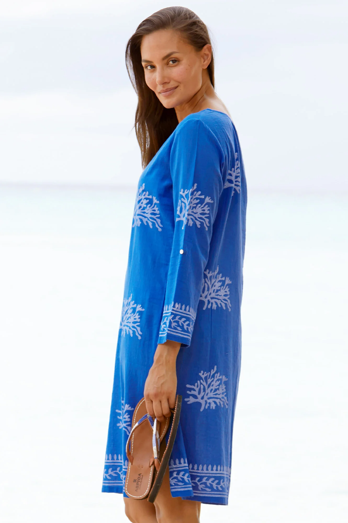 Guadalupe Short Organic Cotton Tunic | Cobalt Blue/White