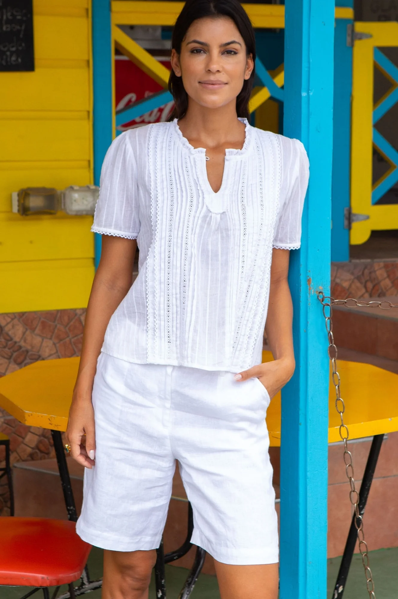 Alexandra Long Linen Shorts | White