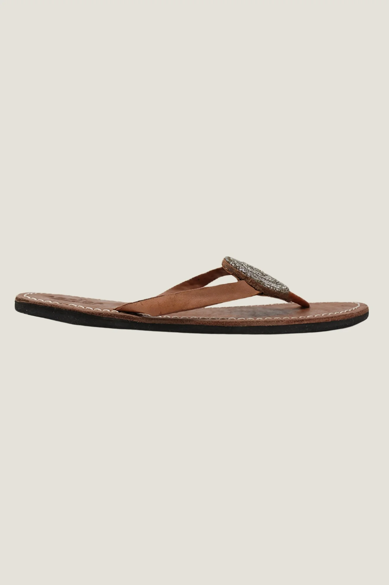 Disc Leather Sandals | Silver