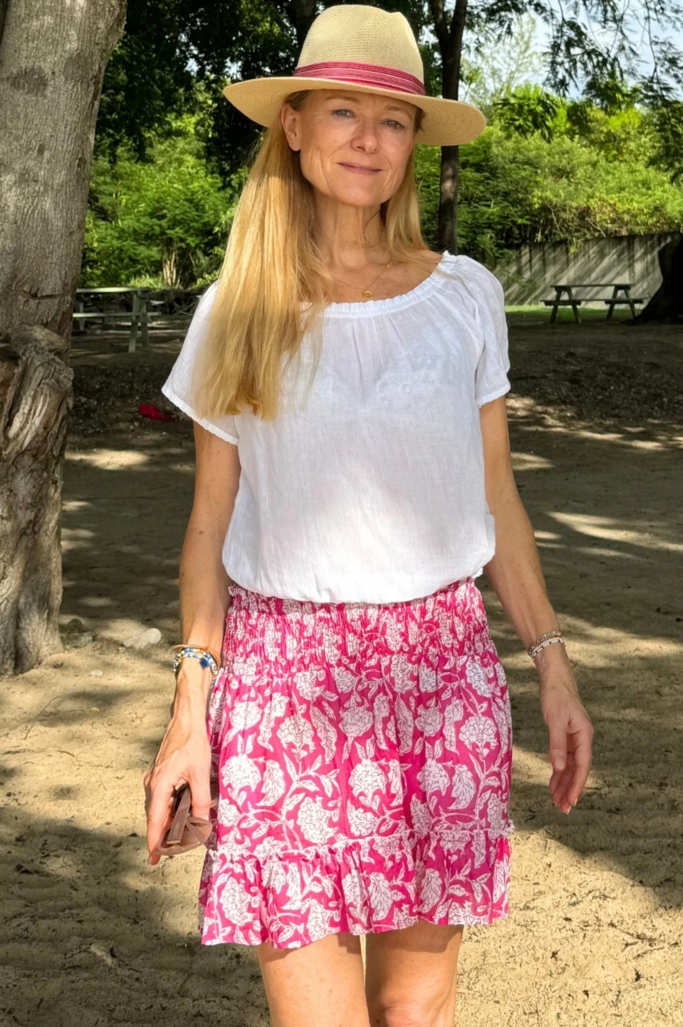 Emani Organic Cotton Skirt | Dianthus Pink/White