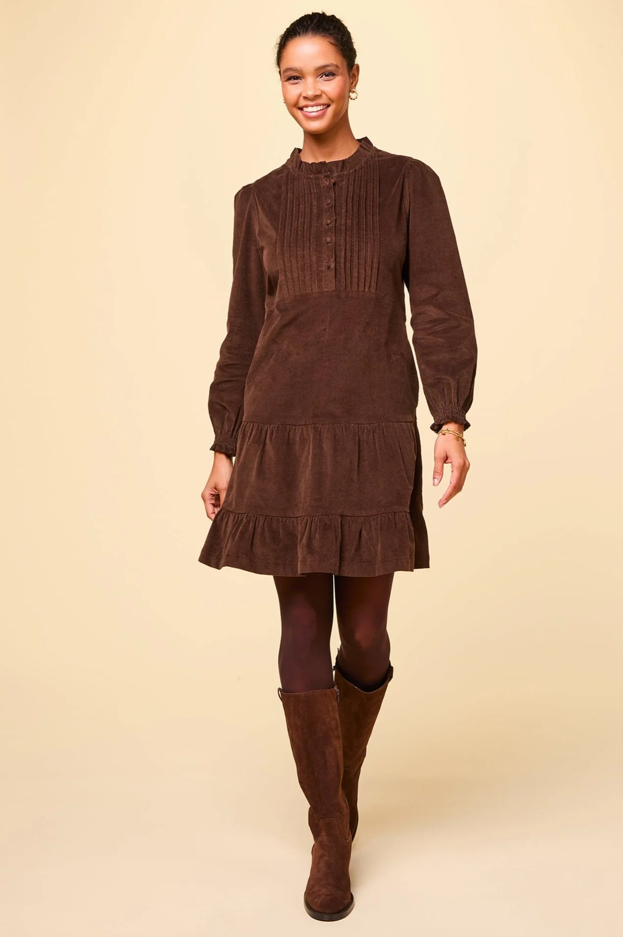Stema Short Corduroy Dress | Chocolate