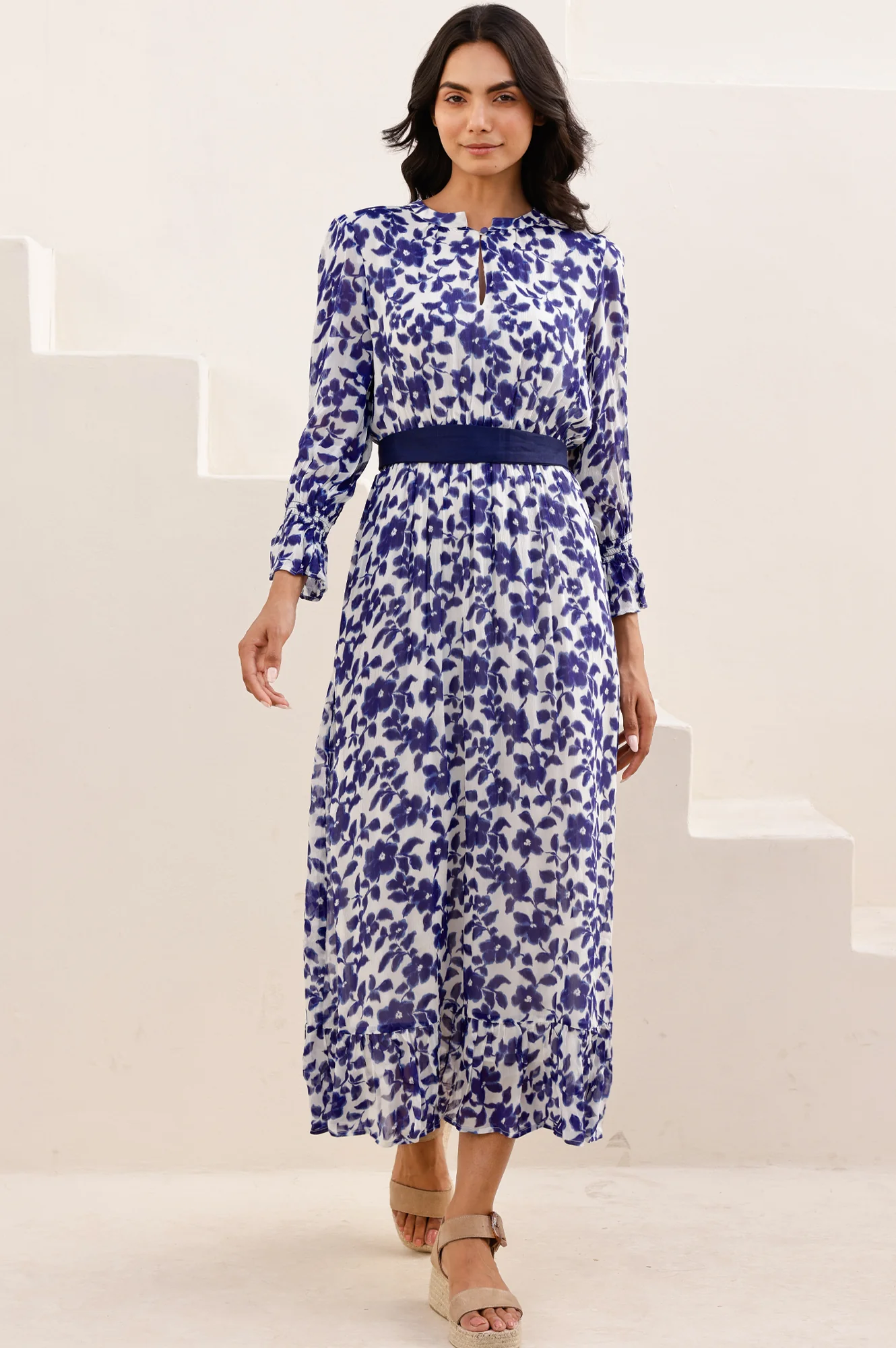 Maeve Georgette Dress | Blossom Navy/White