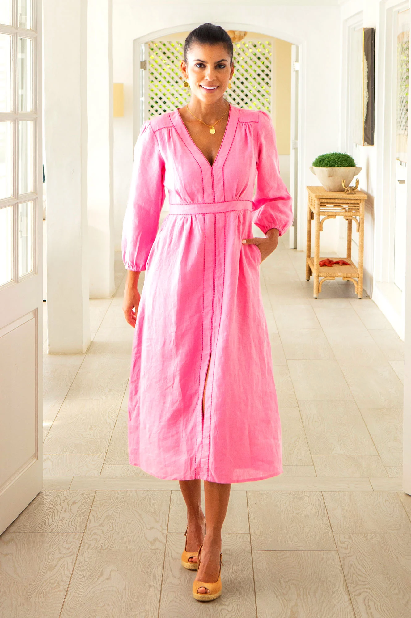 Jamila Linen Dress | Baby Pink
