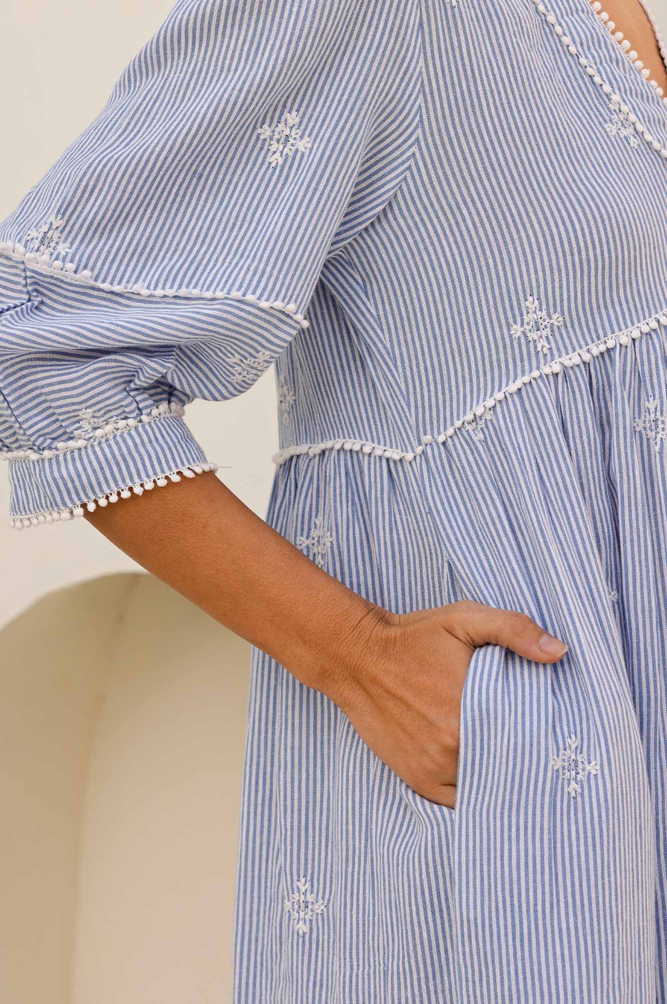 Mindy Cotton Dress | Stripe Blue
