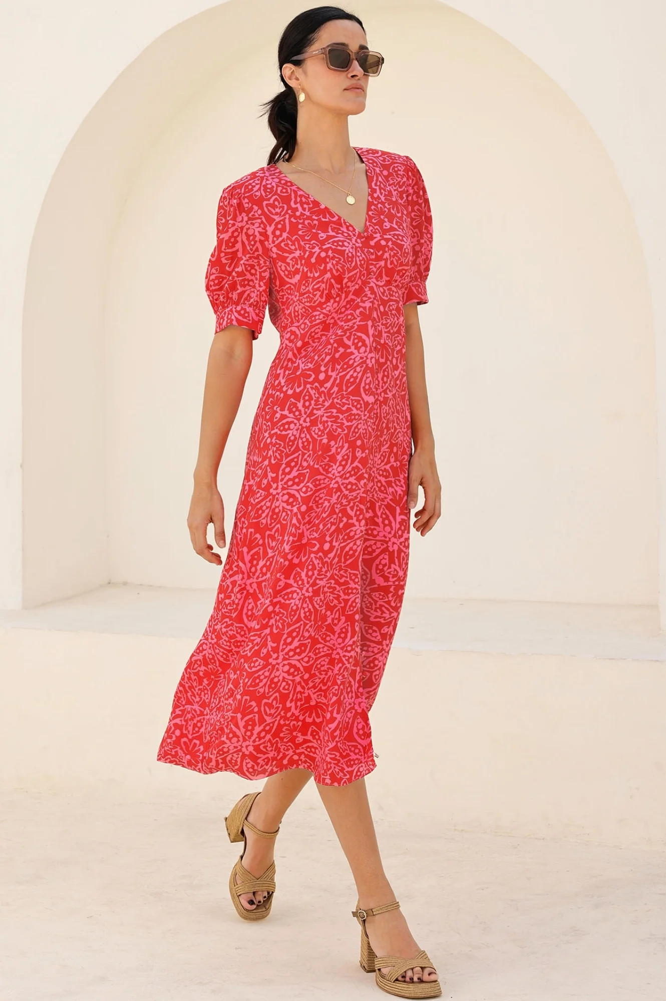 Anne Tea EcoVero™ Dress | Spring Garden Red/Pink
