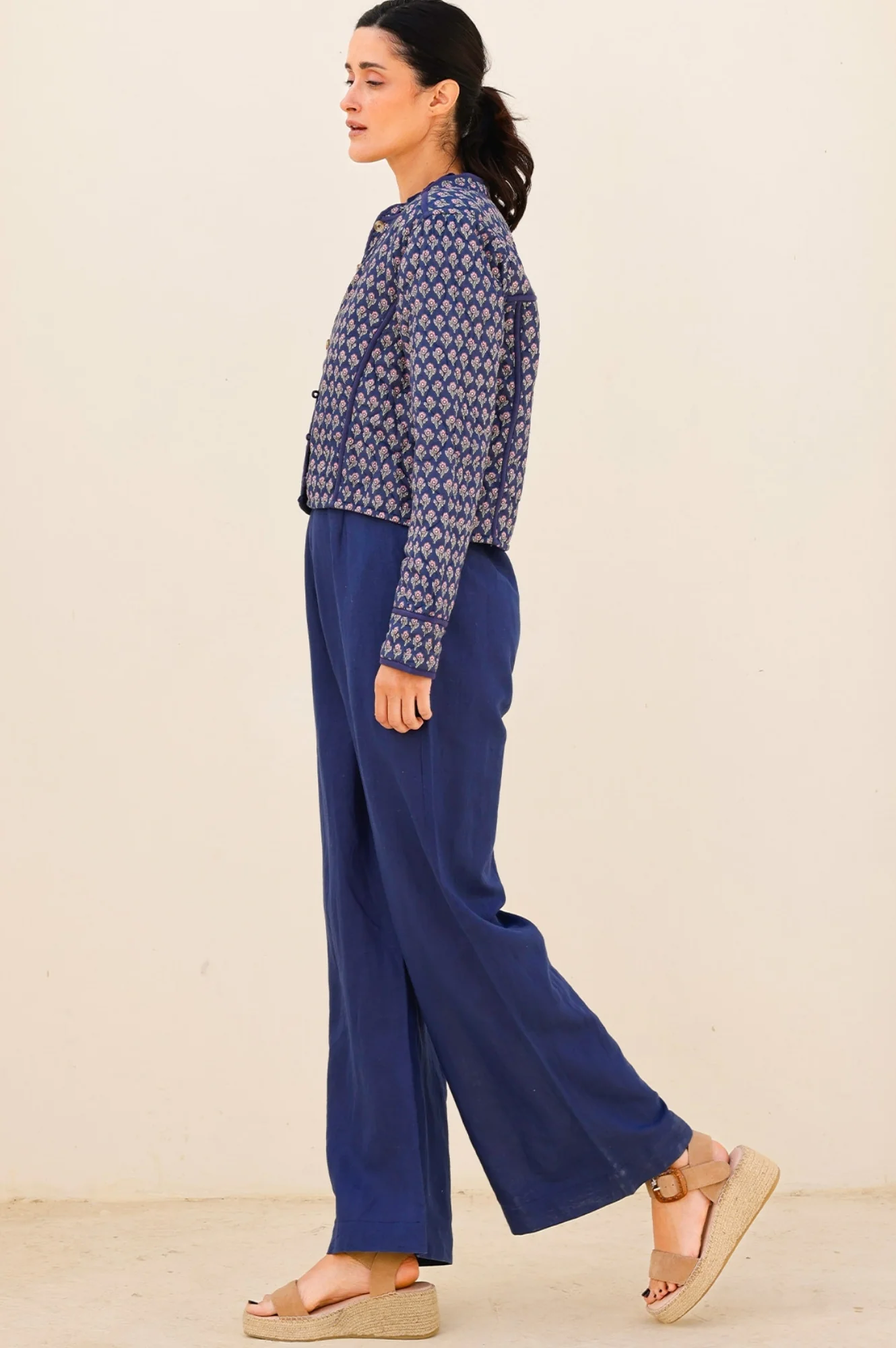 Polly Quilted Jacket | Primrose Stamp Navy/Pink