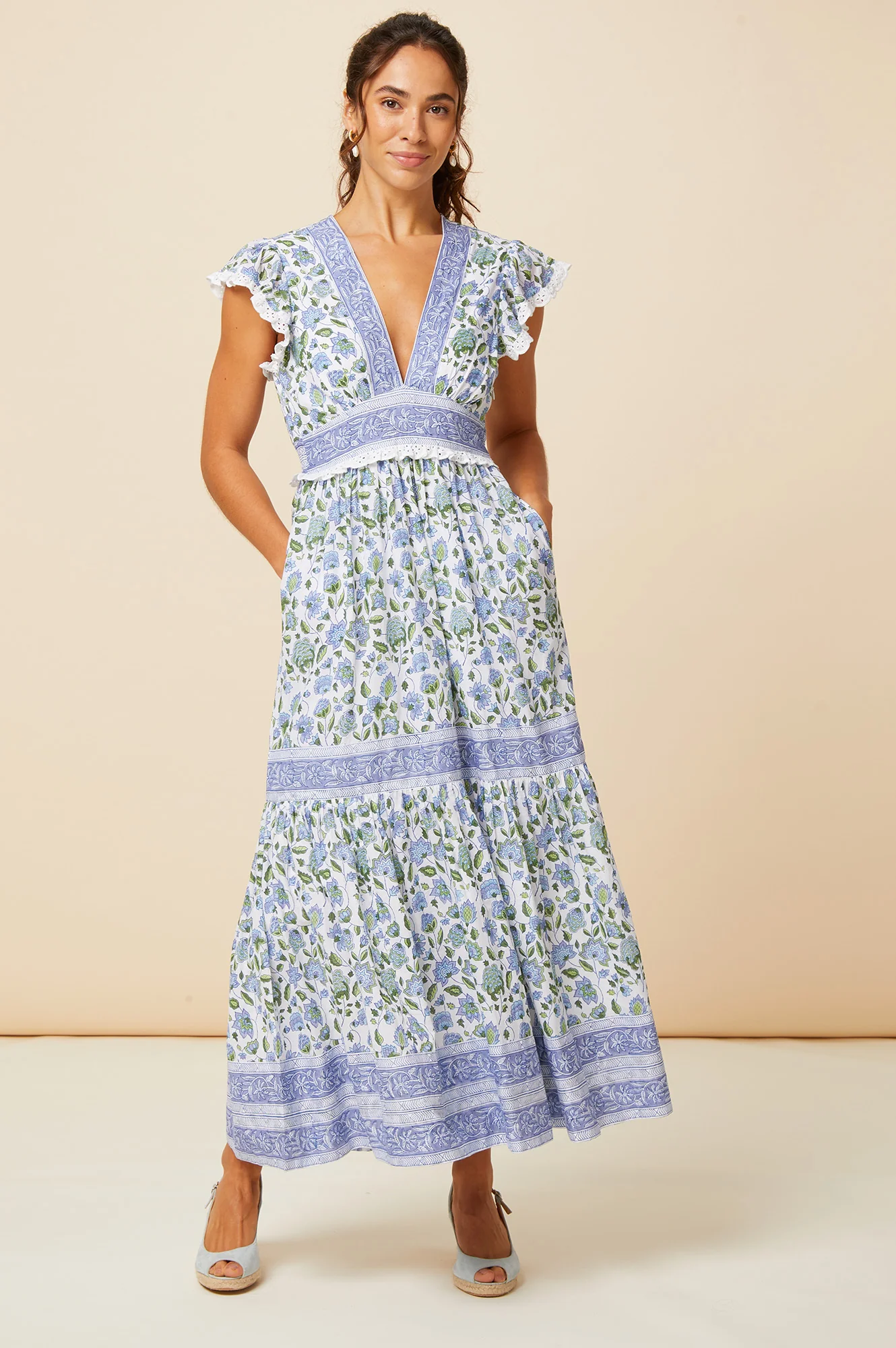 Pippa Block Print Dress | Garden Jaal Blue/Green