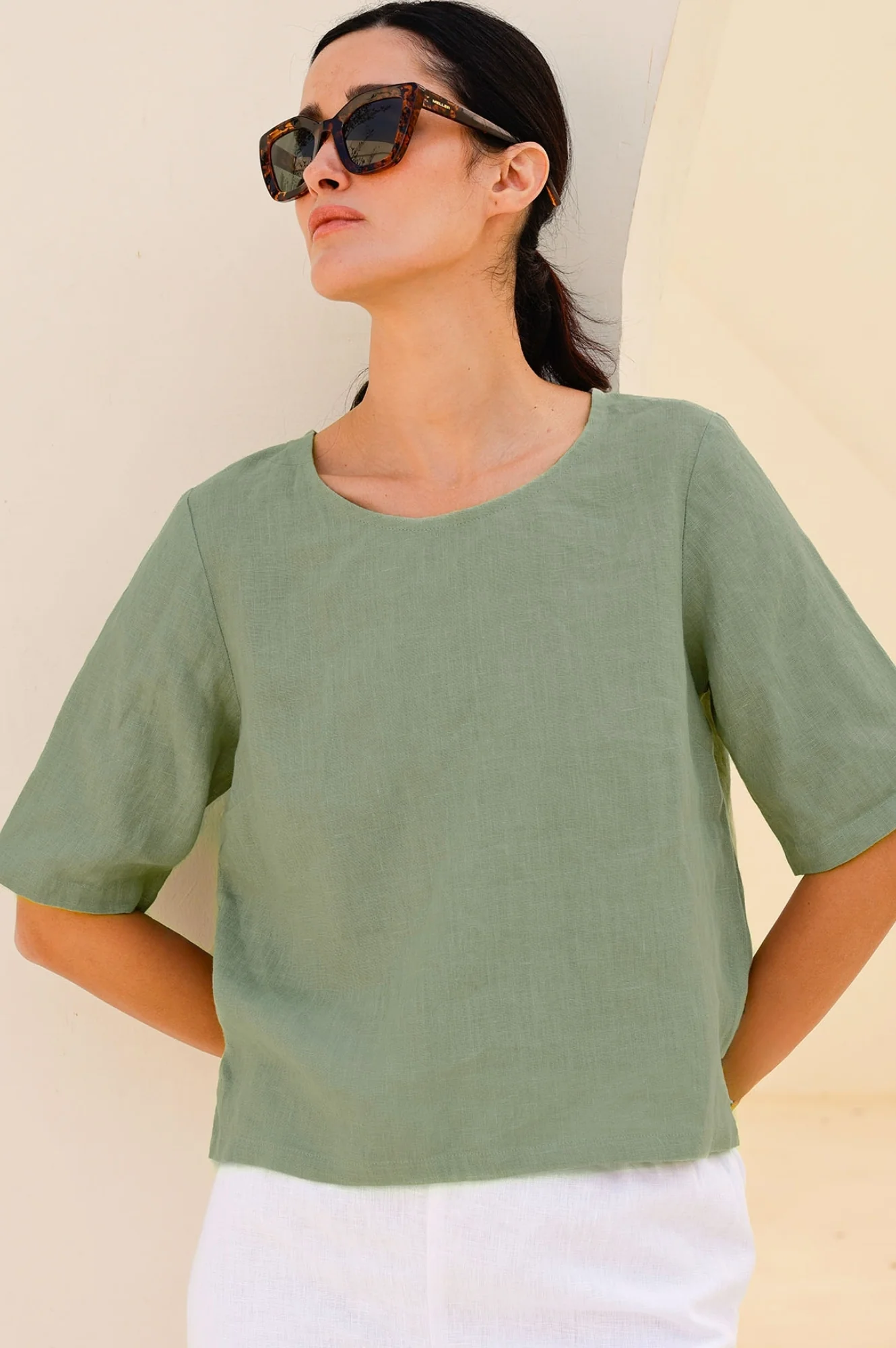 Linen Shell Top | Light Khaki