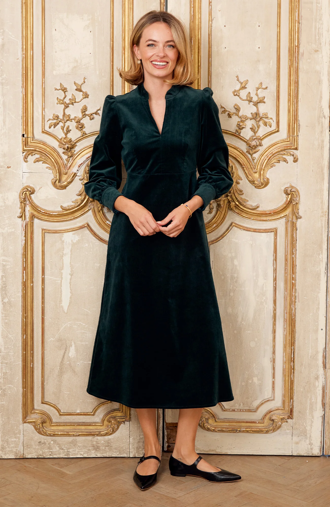 Enid Stretch Corduroy Dress | Bottle Green