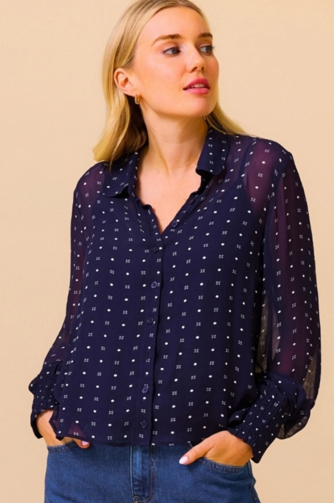 Ffion Blouse | Polka Dot Navy/White