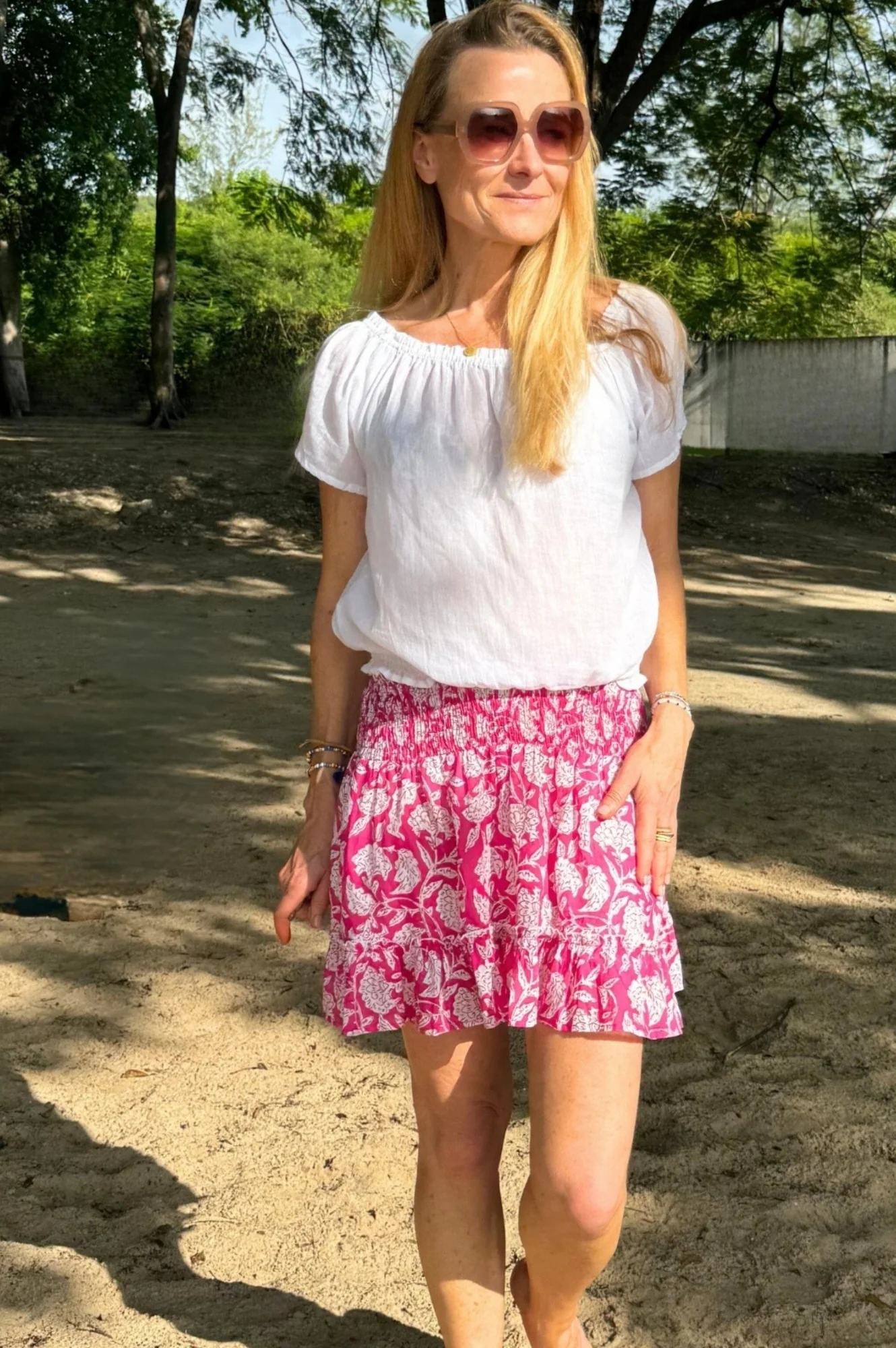 Emani Organic Cotton Skirt | Dianthus Pink/White