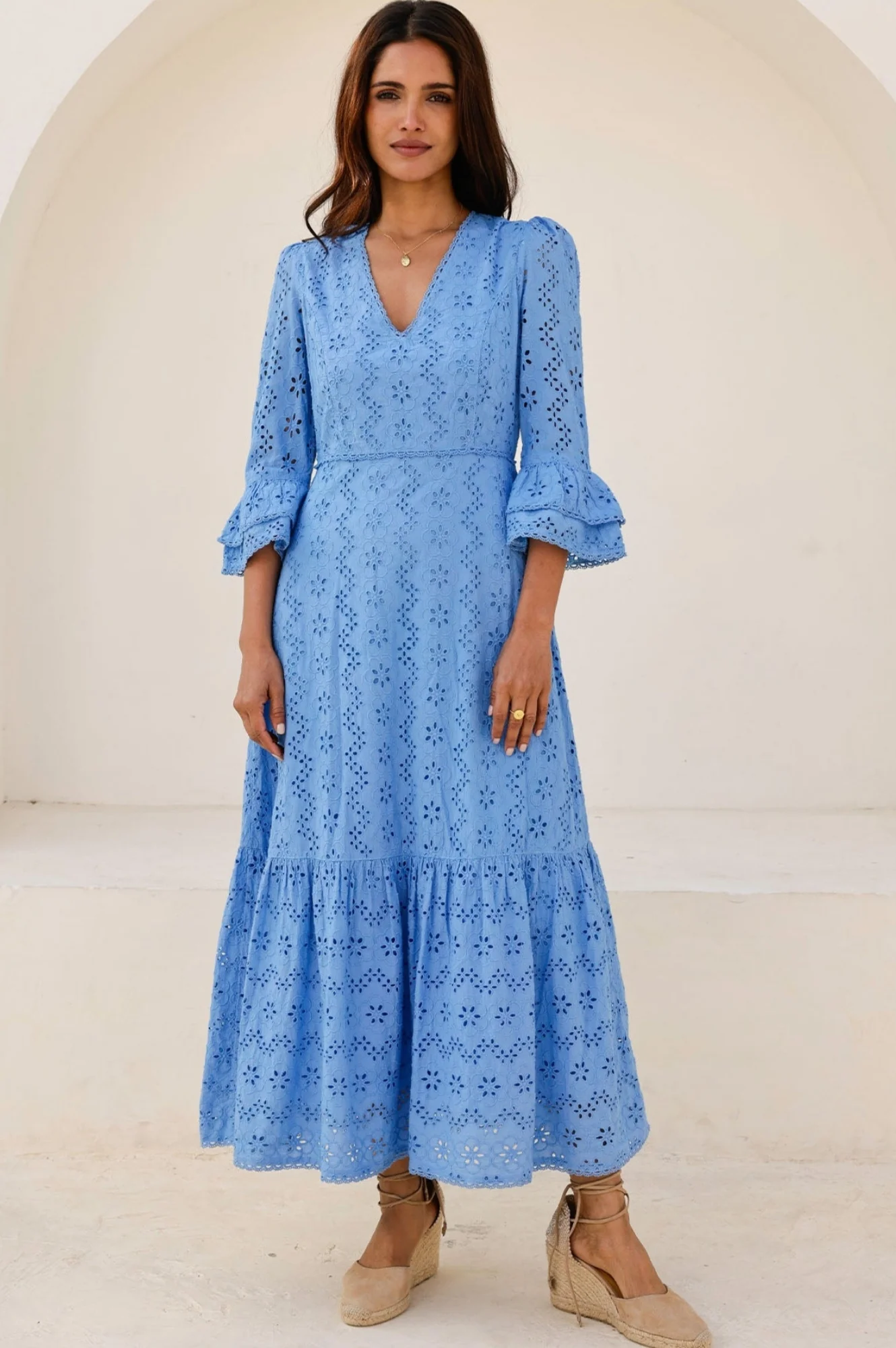 Victoria Cotton Broderie Dress | Blue