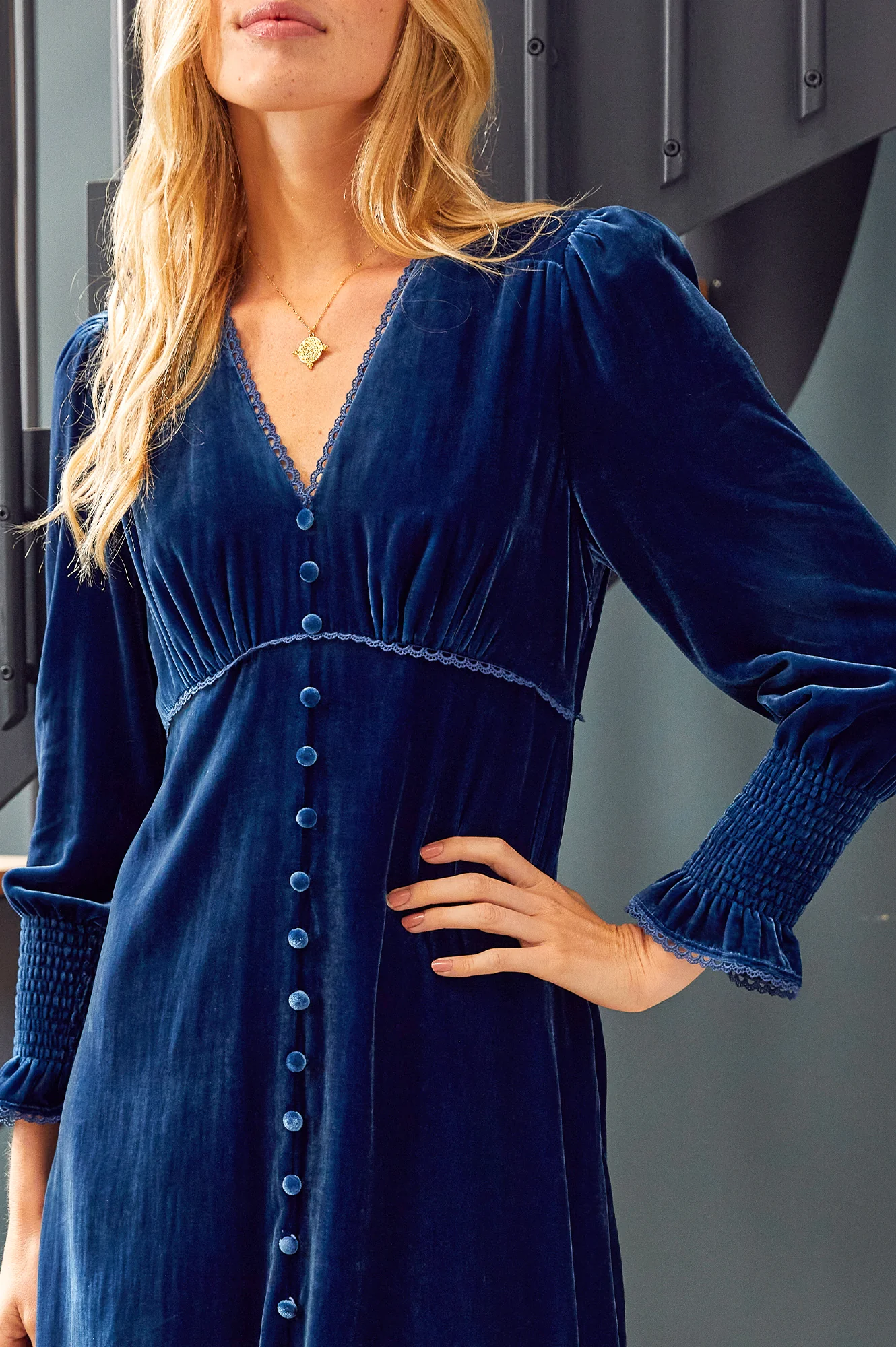 Long Sleeve Velvet Sally Anne Dress | Blue Sapphire