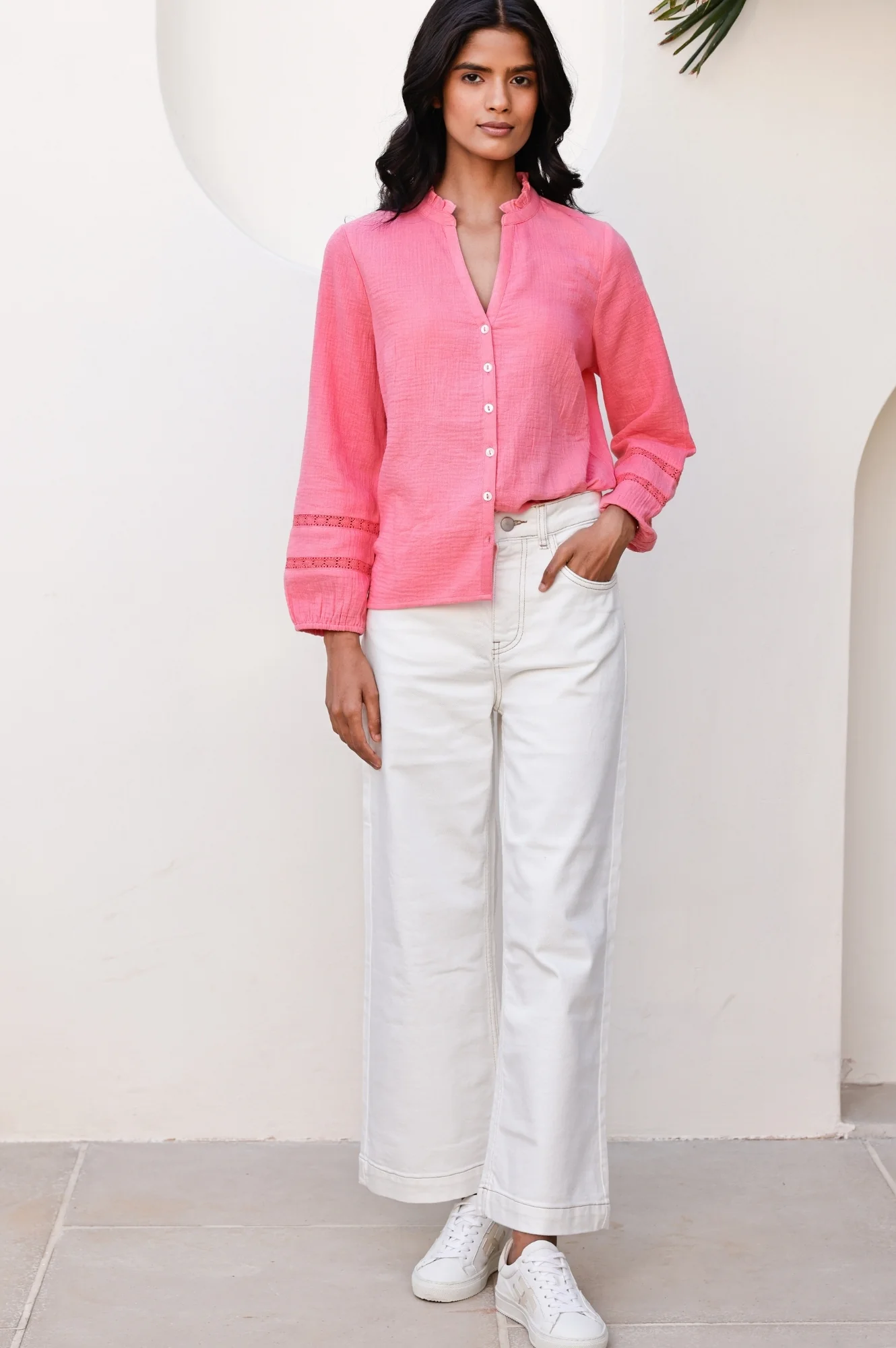 Mina Organic Cotton Cheesecloth Blouse | Pink Lemonade