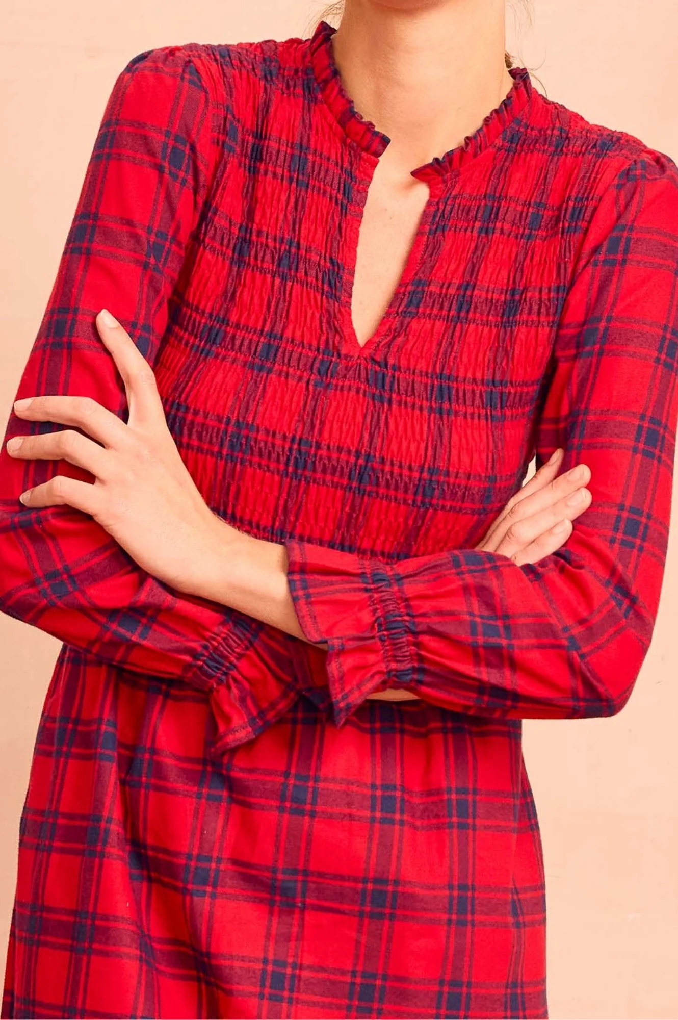 Laura Brushed Cotton Checked Dress | Red Check