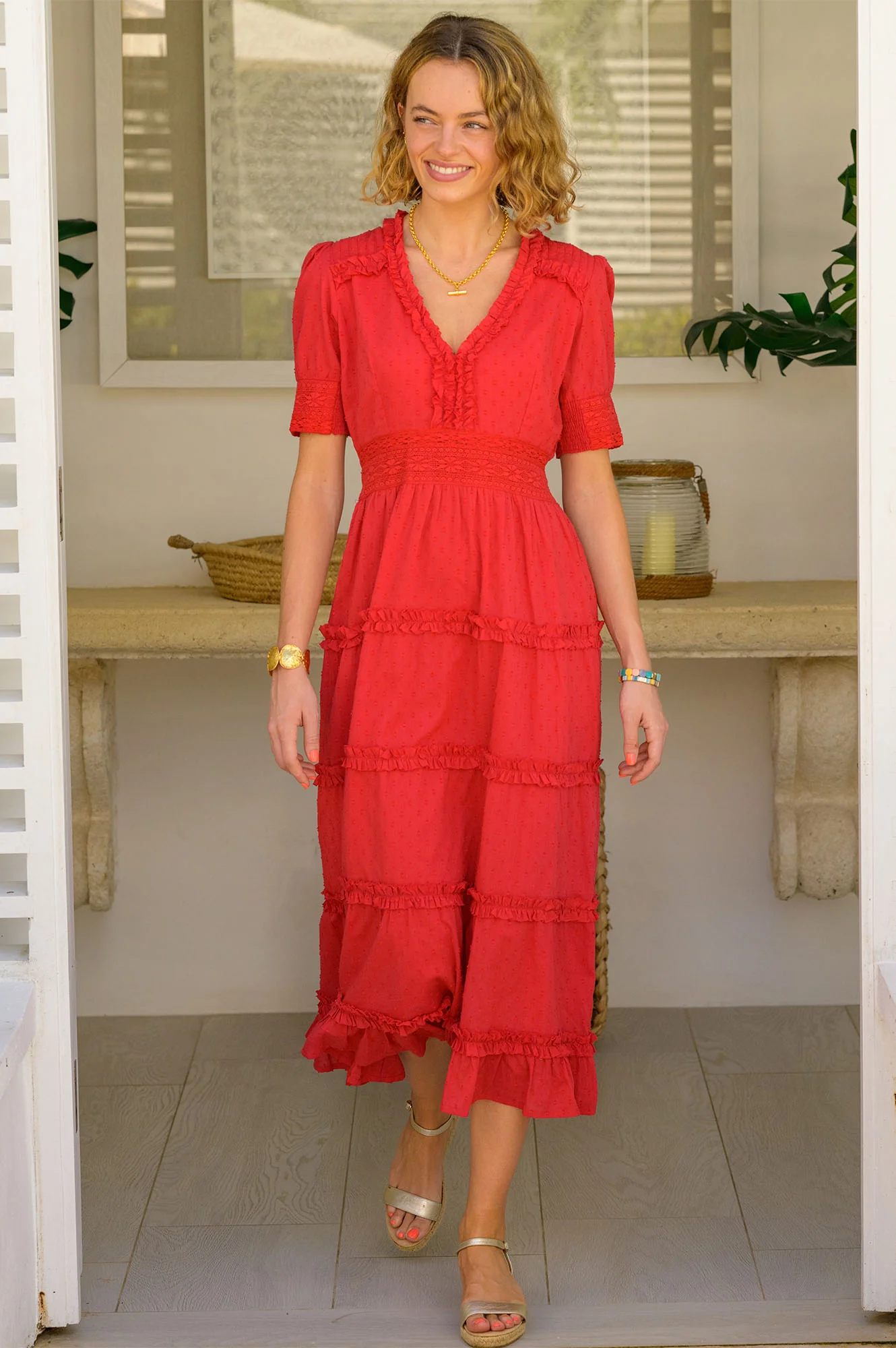 Viola Cotton Midi Dress | Hot Red