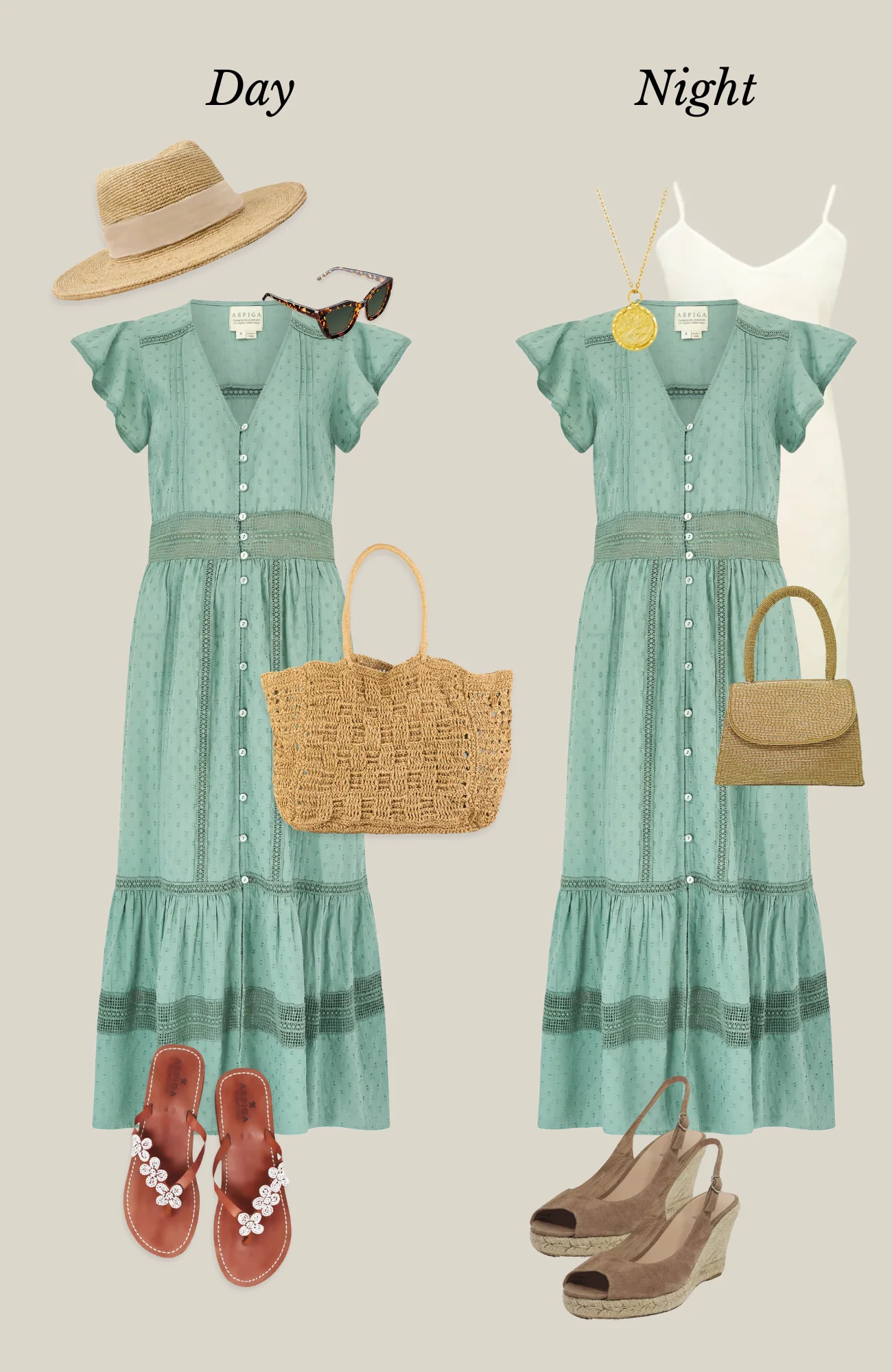 Nyla Beach Midi Dress | Light Khaki