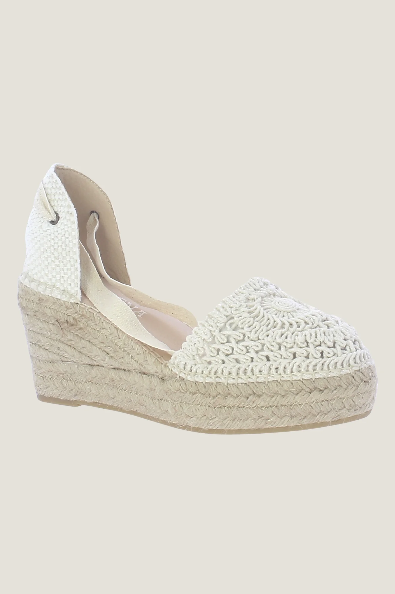MACARENA Crochet Wedge Espadrilles | Cream