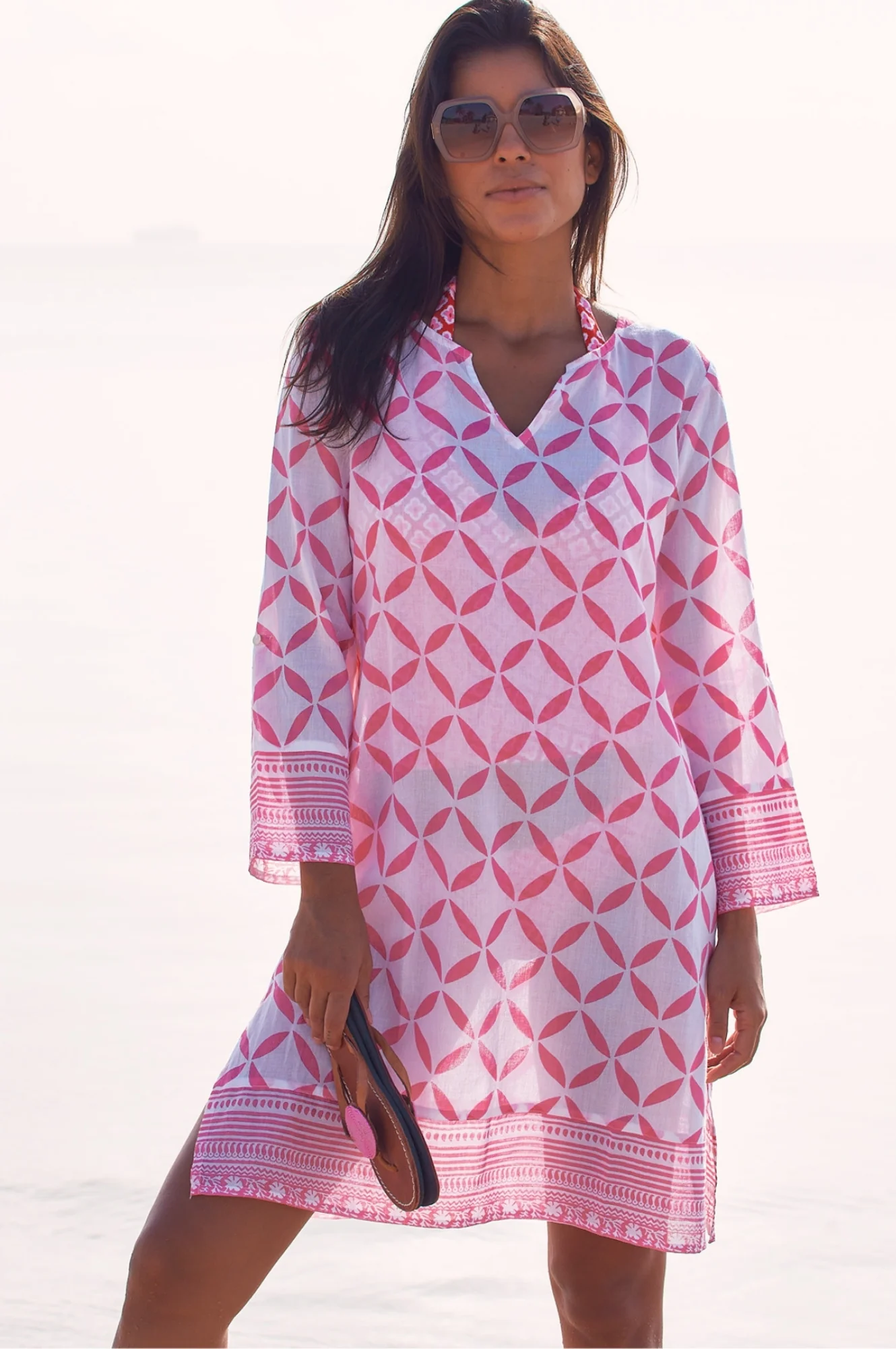 Guadalupe Short Organic Cotton Tunic | Shibori White/Pink