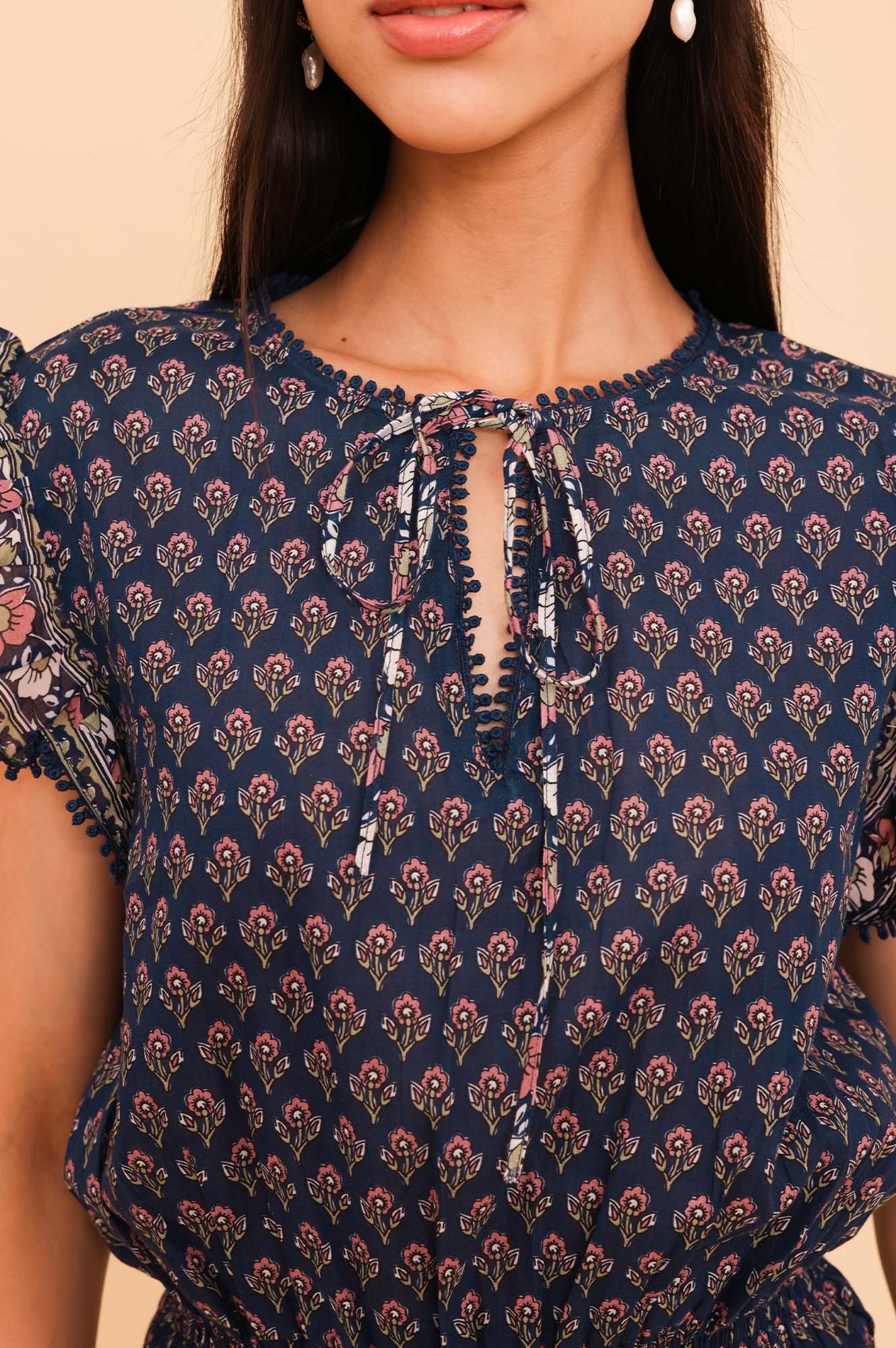 Macy Mini Organic Cotton Dress | Navy/Pink