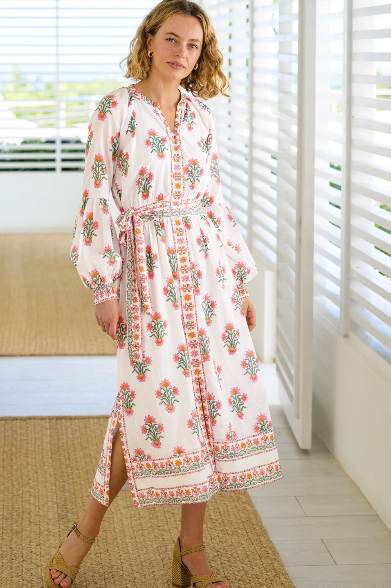 Cara Block Print Dress | White/Pink