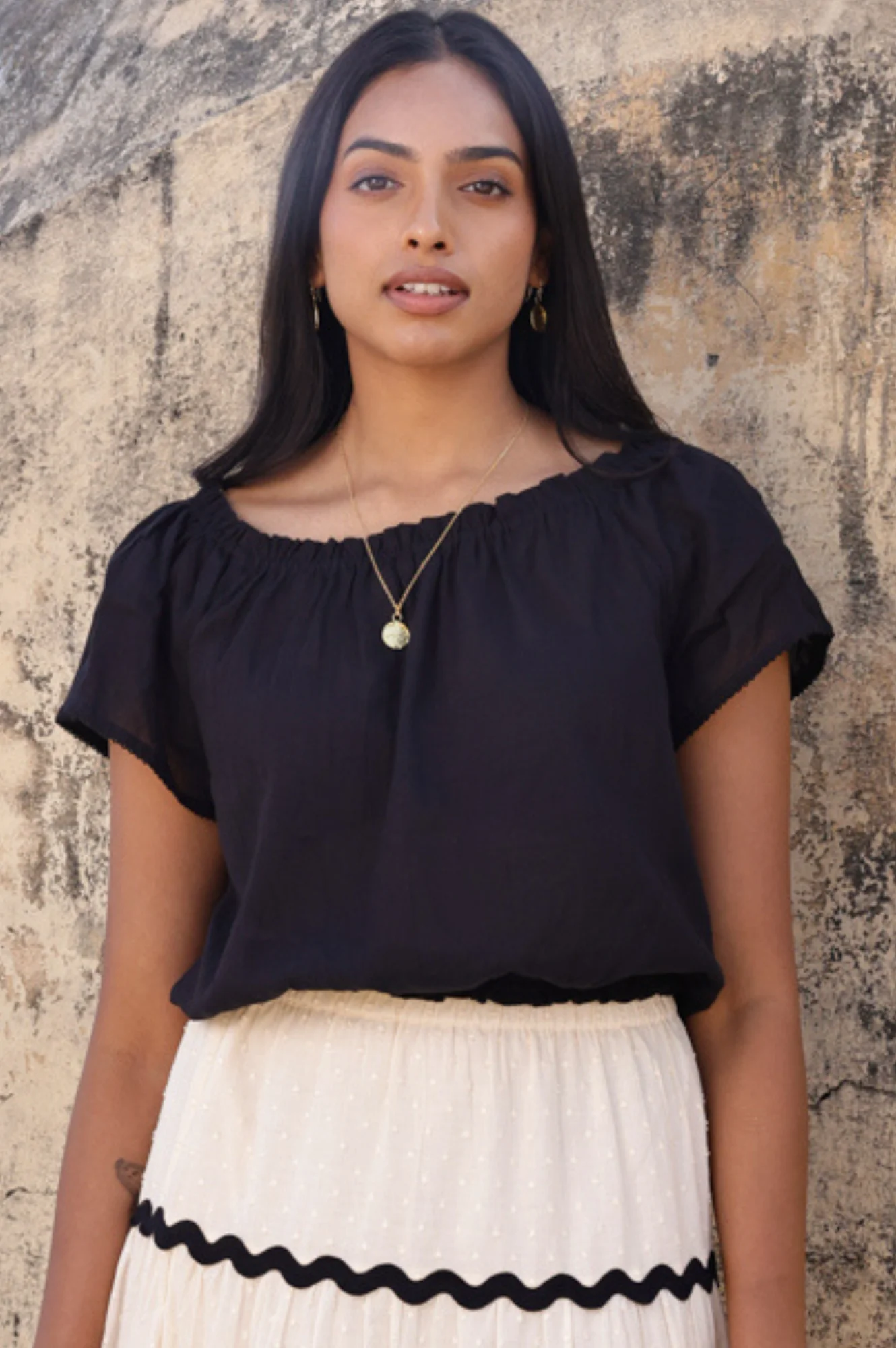 Ilana Frill Organic Cotton Gauze Top | Black