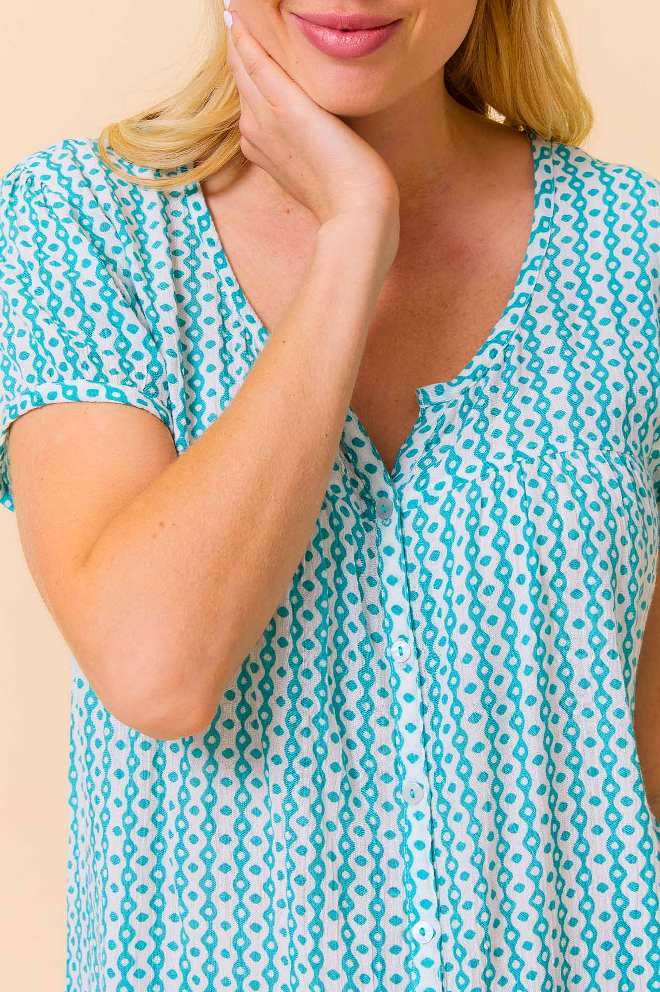 Lisbon Blouse | Santorini Border Mint/White