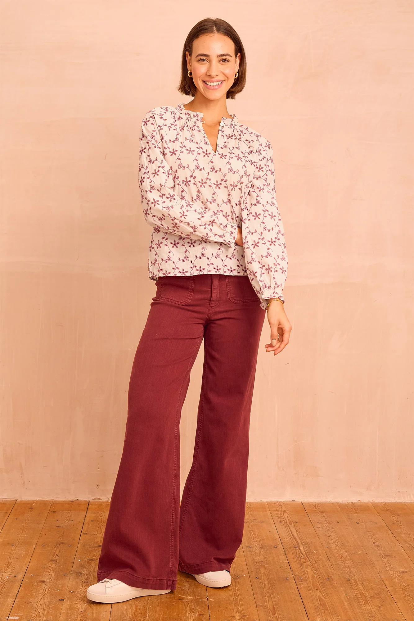 Lauren Embroidered Blouse | Cream/Mauve