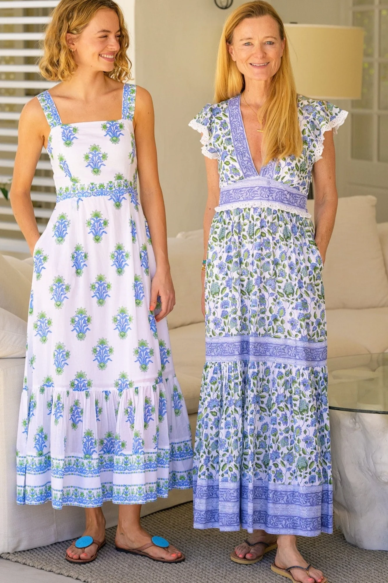 Aurelia Block Print Dress | White/Blue