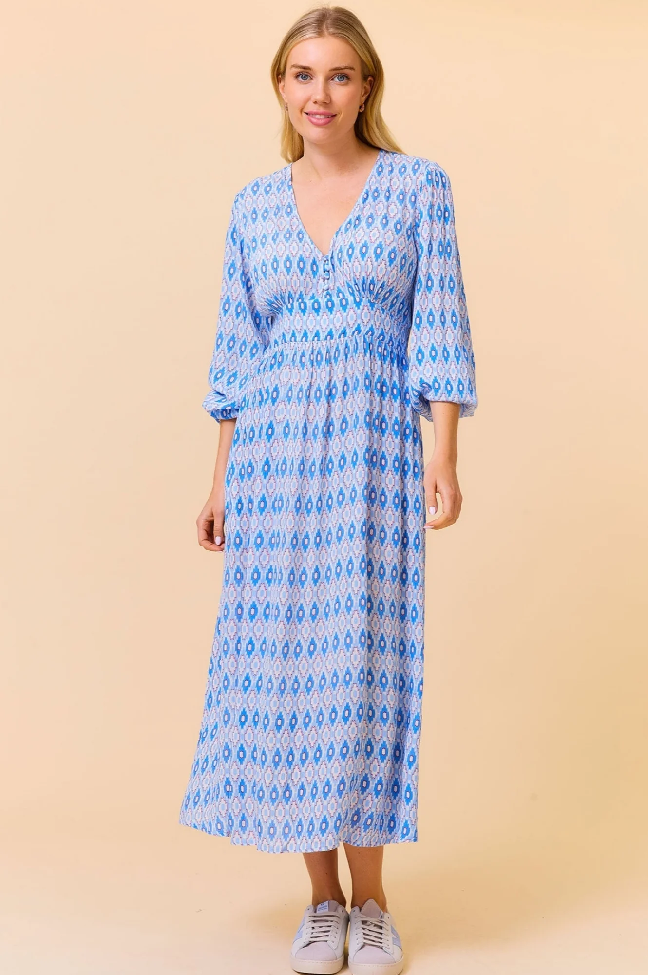 Camila Dress | Aztec Light Blue/Red